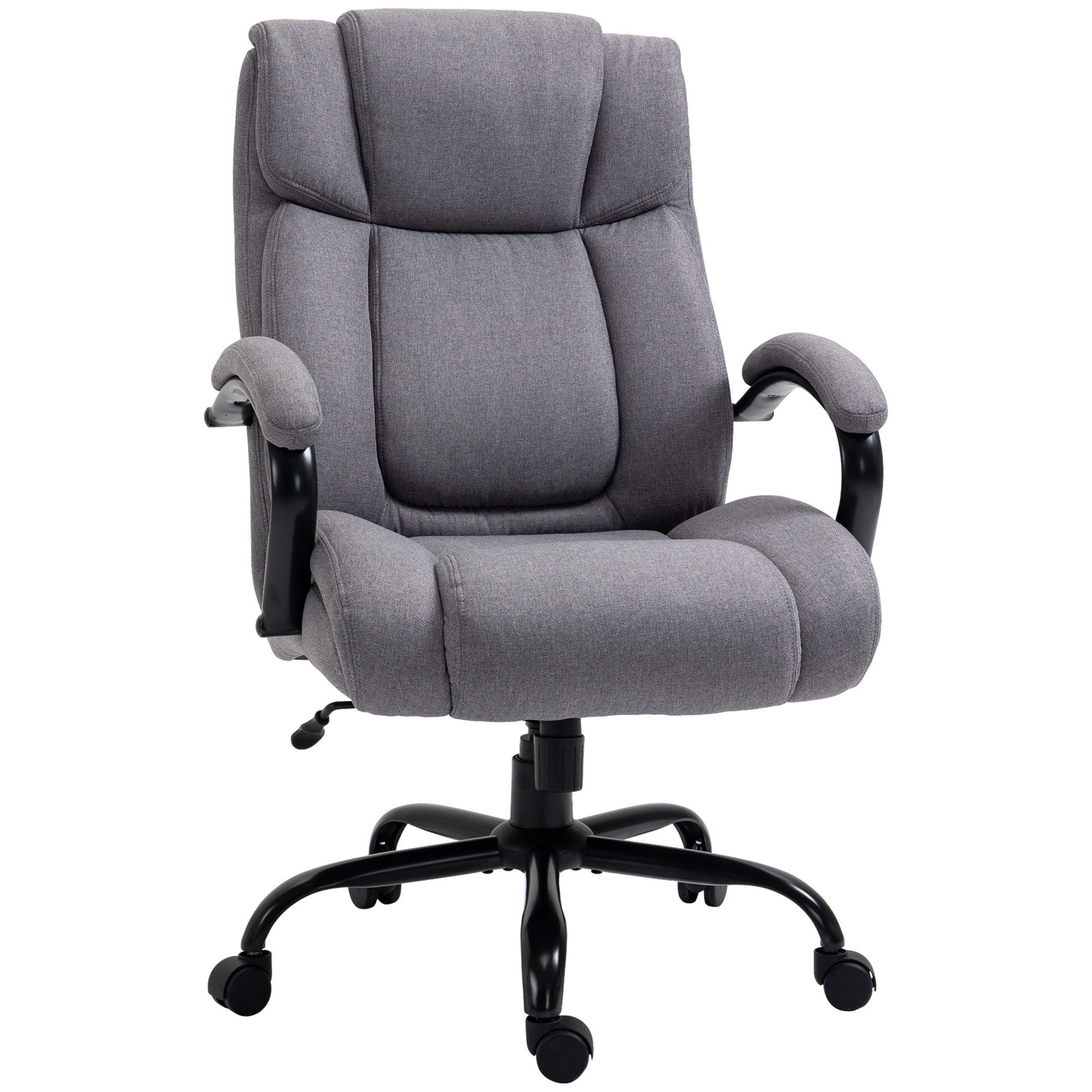 Bürostuhl, ergonomischer Chefsessel bis 220 kg belastbar, gepolsterter Schreibtischstuhl mit Armlehne, breiter Sitz, höhenverstellbarer Drehstuhl mit Wippfunktion, Leinenoptik, hellgrau
