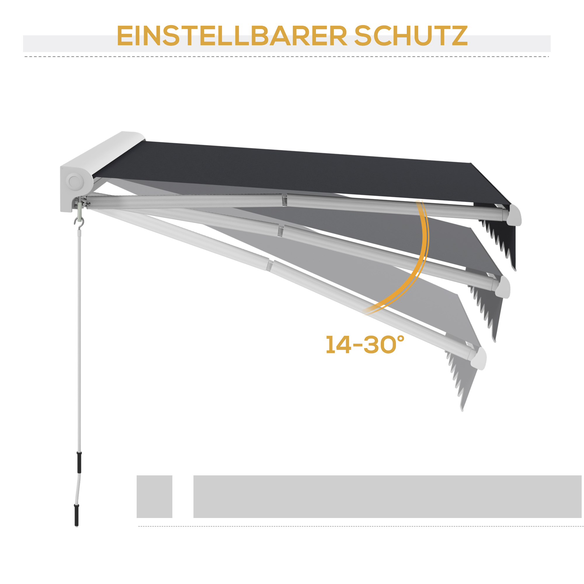 Markise, elektrisch/manuell ausfahrbar, Halbkassette, Fernbedienung, Aluminiumrahmen, 2,5 x 2 m, Grau
