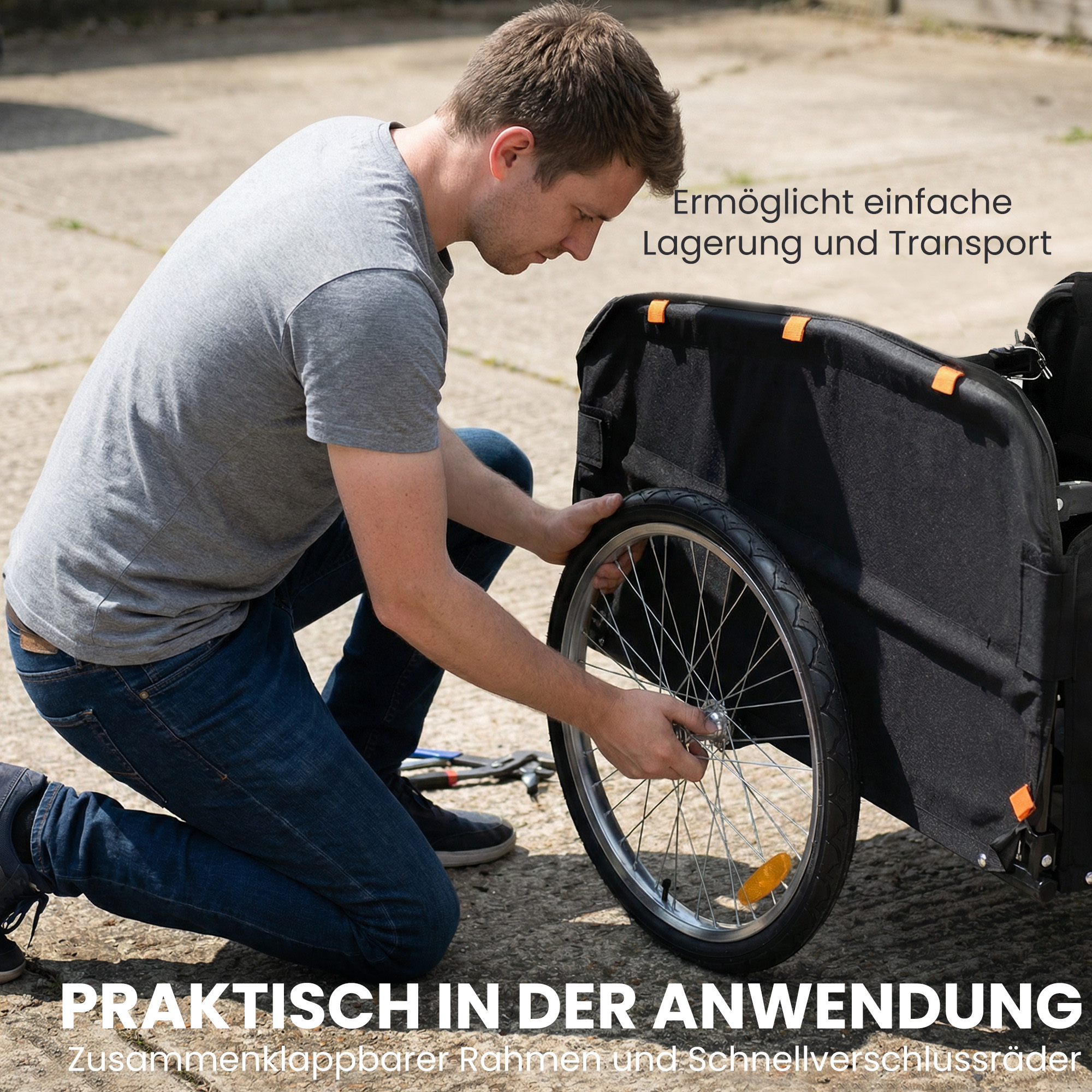Fahrradanhänger 170 Liter Fahrrad Lastenanhänger mit Kupplung Abdeckplane 51 cm Schnellspannend Luftreifen bis 40 kg