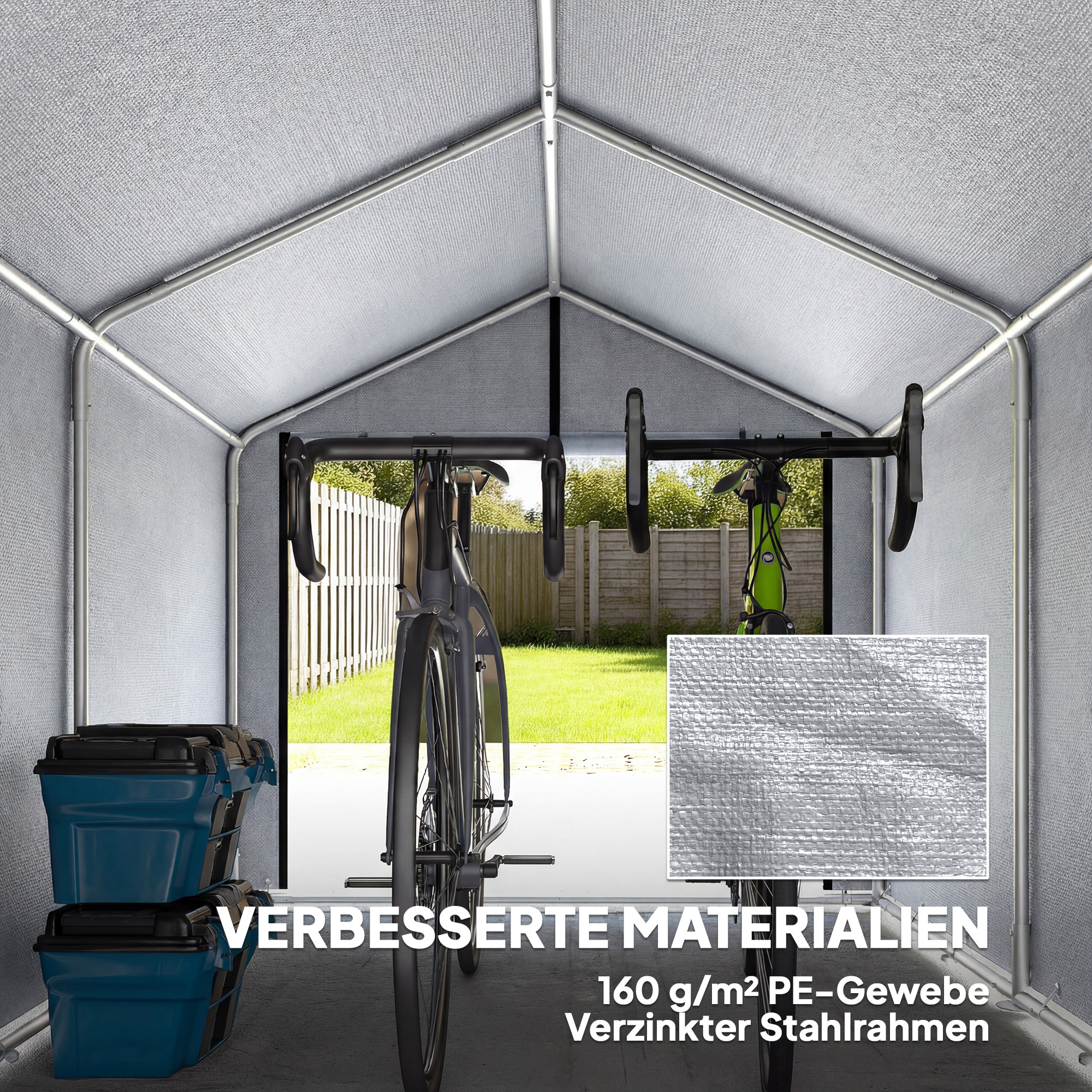 Garagenzelt 2,2 x 1,6 m Wasserdicht Gerätezelt mit Rolltür Satteldach Stahlrahmen, UV-beständig Hellgrau