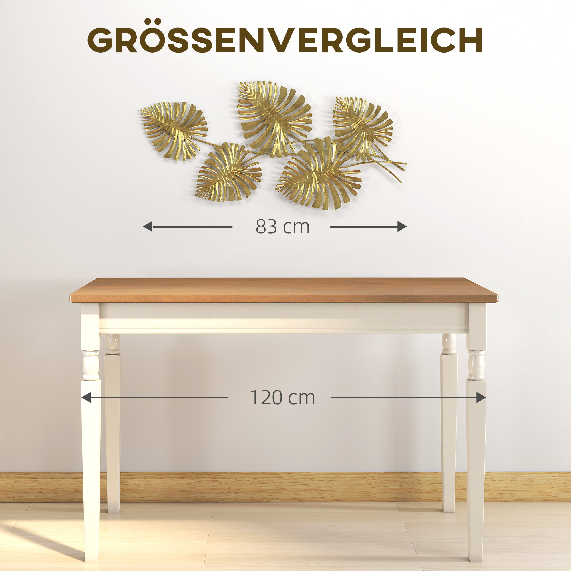 Wanddekor-Set aus Metall, lackierte Oberfläche, Blatt-Form, Goldfarben