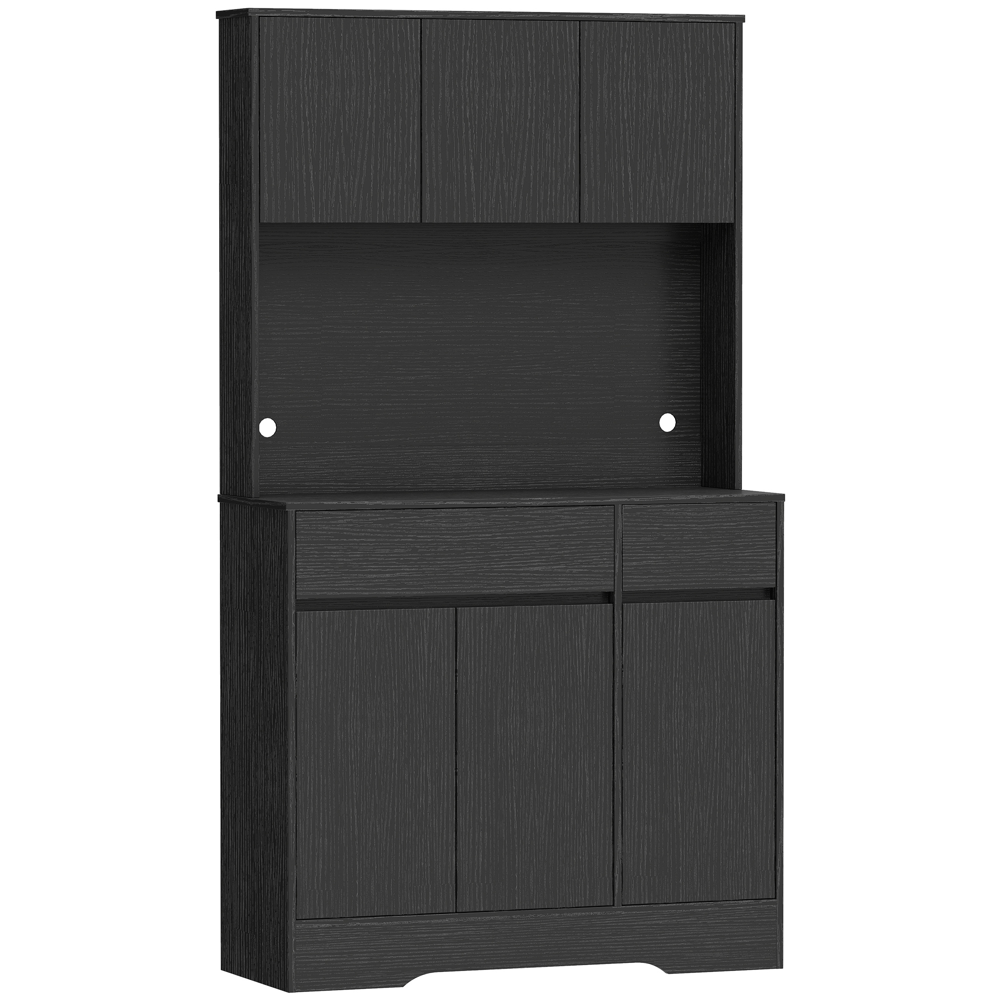 Buffet-Küchenschrank mit Arbeitsplatte, 6 Türen, hoher Stauraumschrank mit Regalen, Schwarz