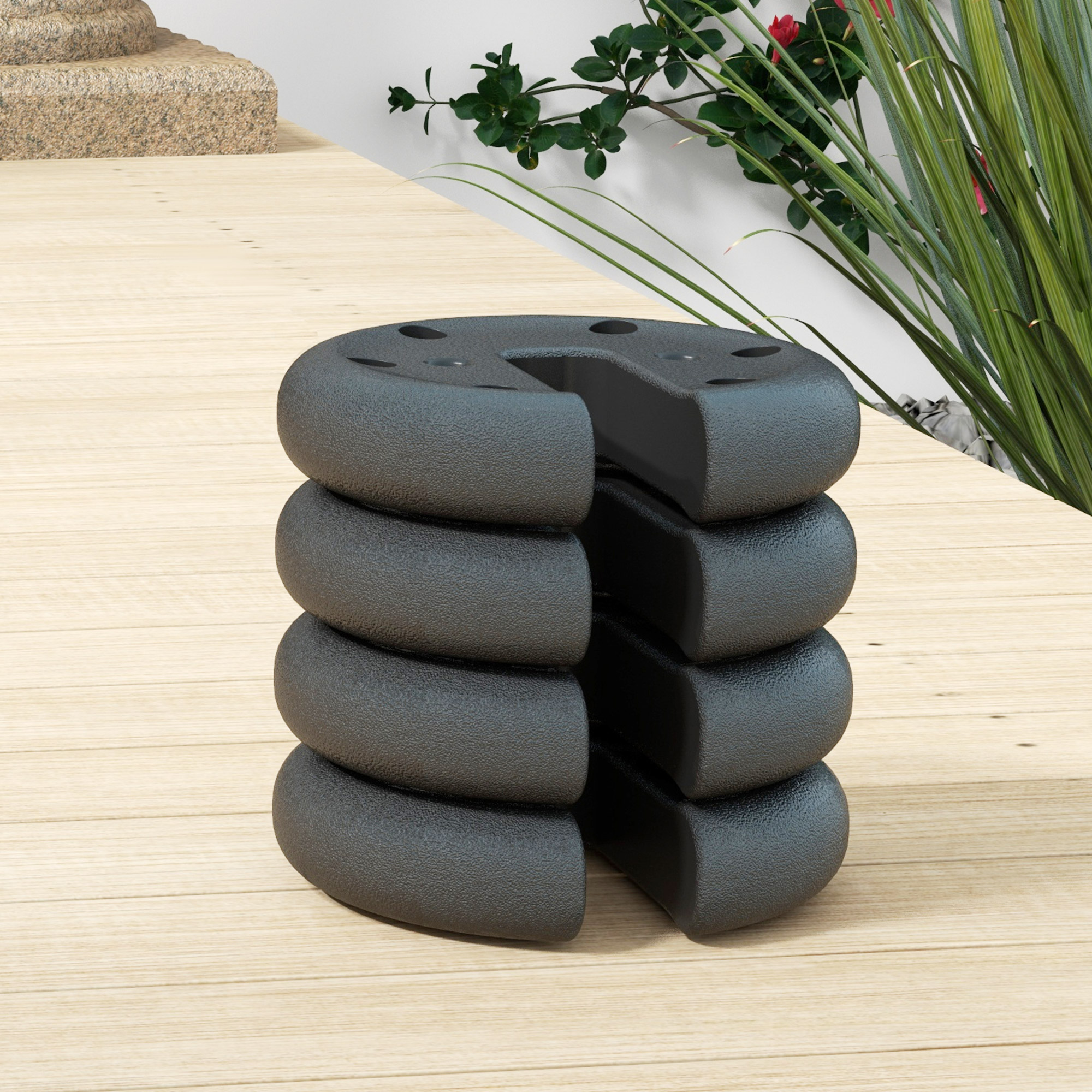 4 x 2,2 kg Gewichte für Pavillon, Bierzelt, stapelbar, Zementkern, Ø 20 x 4,5 cm, Schwarz