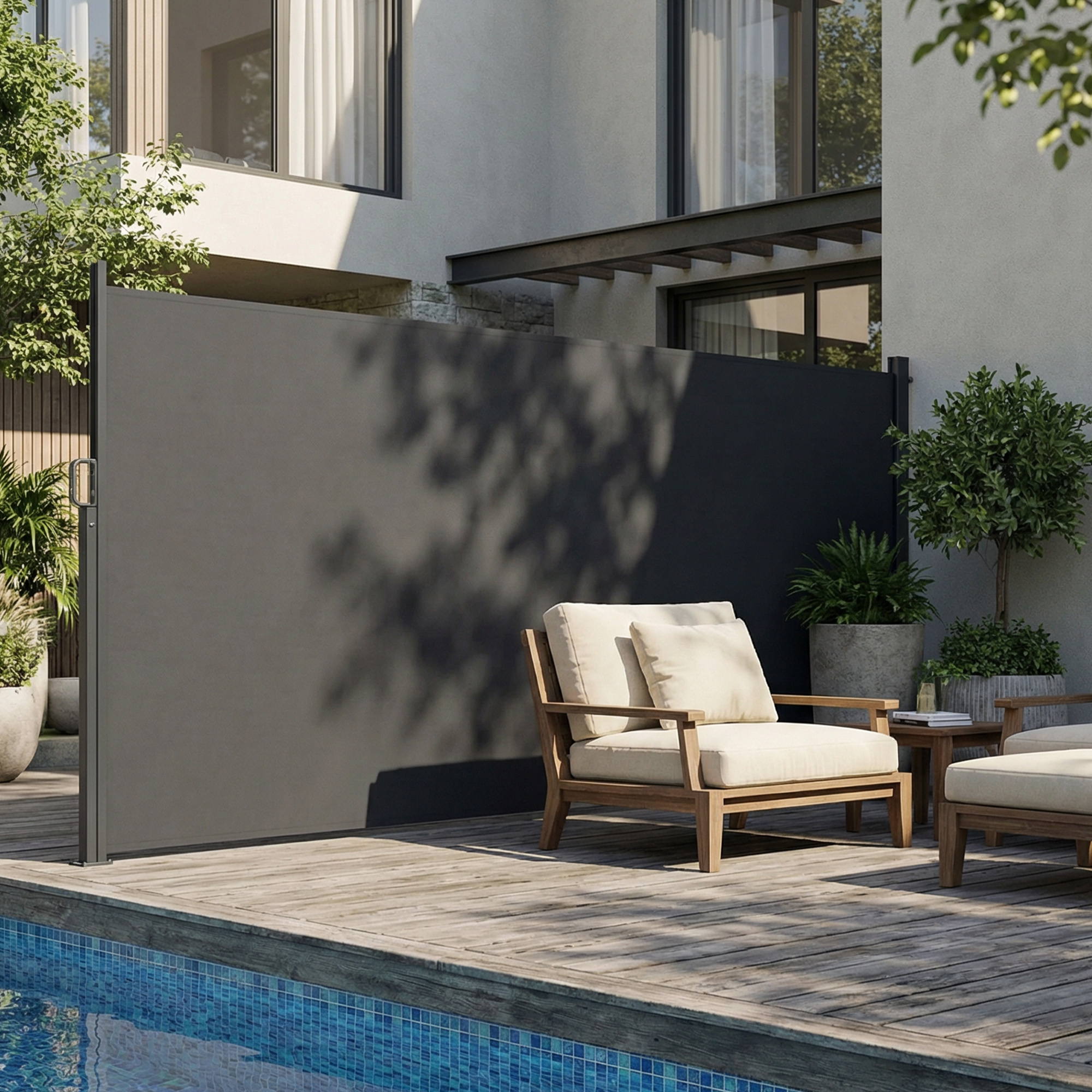 Ausziehbare Seitenmarkise, Sichtschutz für Außenbereiche, Wasserabweisend, UV 50+, 420 x 185 cm, Dunkelgrau