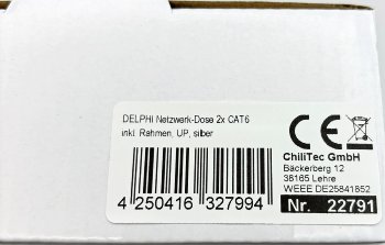 DELPHI Netzwerk-Dose 2x CAT6 / inkl. Rahmen, UP, silber