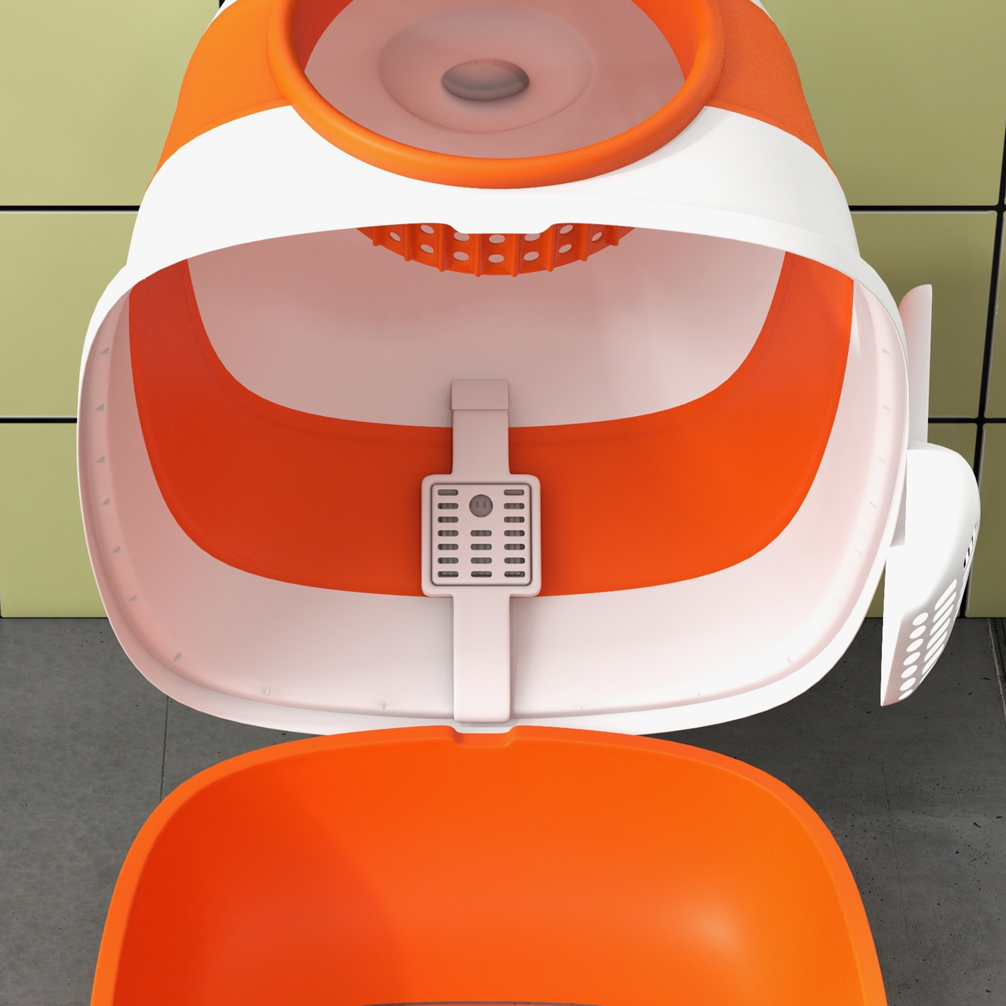 Katzentoilette, mit Deckel und Streuschaufel, für Katzen bis 5 kg, 52x41x38 cm, Weiß/Orange
