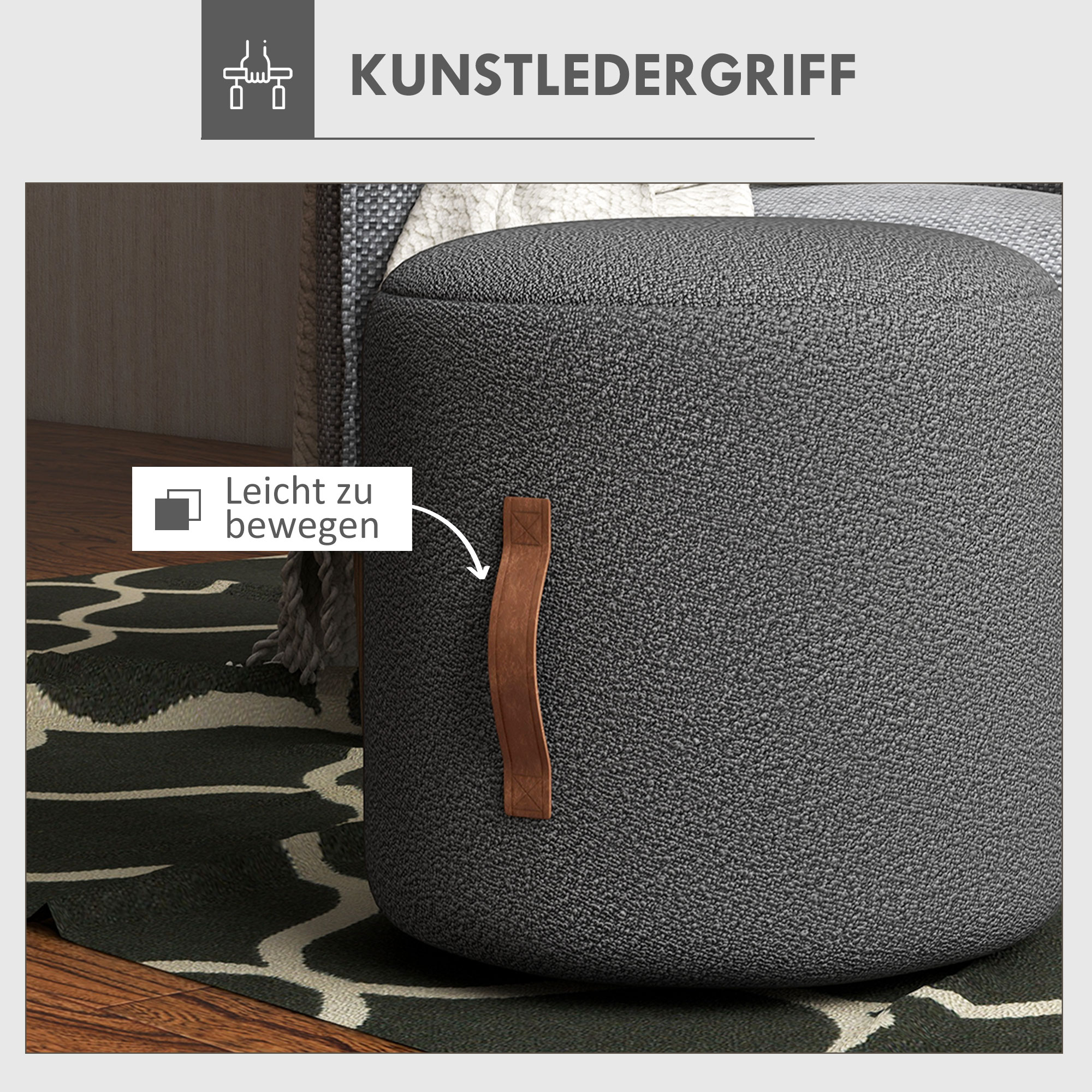 Hocker, Fußhocker in einem modernen Design, Dunkelgrau + Braun