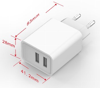 Stecker-Netzteil mit USB "CTN-0520 Duo" / Aus 5V=, 2x1/1x2A, 10W