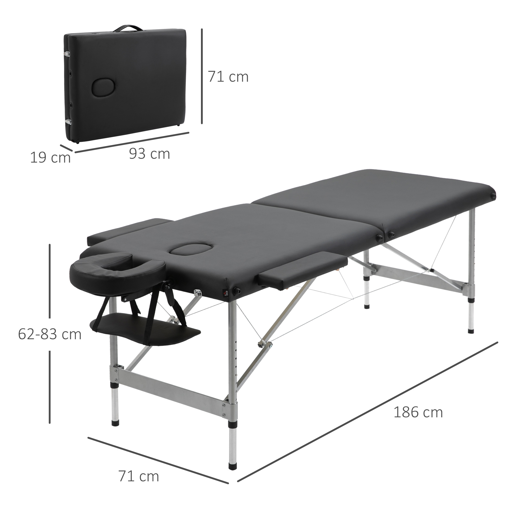 Massageliege klappbar, inkl. Gesichtsöffnung, Armlehnen, Handablagen, Massageliege mobil, 185 cm x 70 cm x 82 cm