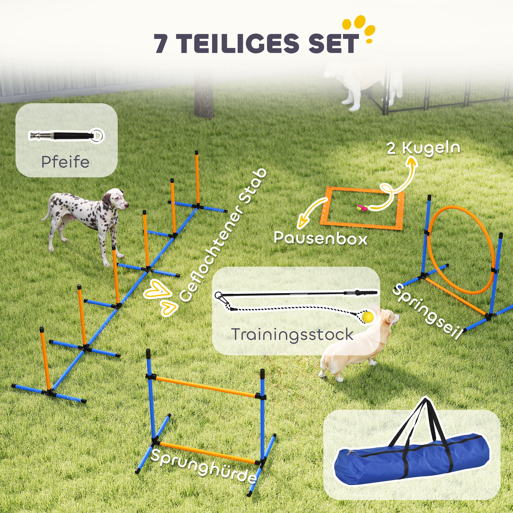 Agility Set Hunde 7-teilig Agility-Ausrüstung für Hundetraining Steckhürdenset für Spiele Training