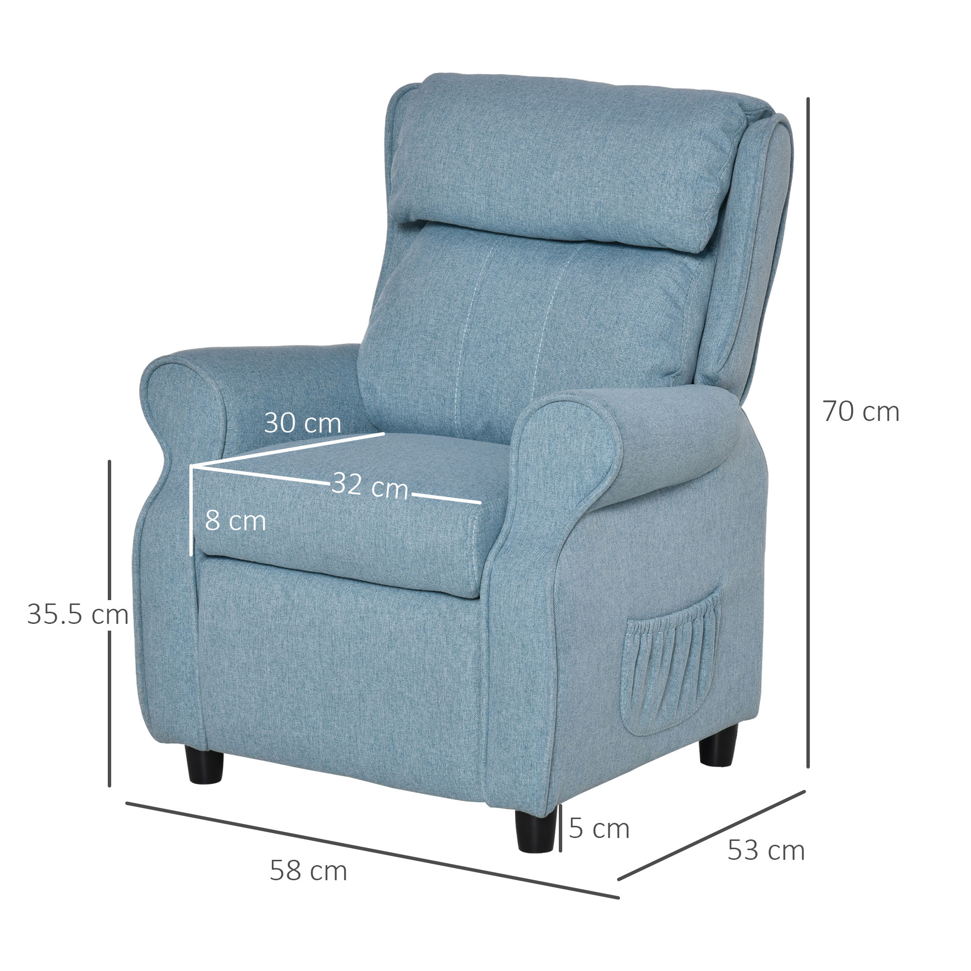 Kindersofa Kindercouch Kindersessel Stuhl Liegesofa verstellbar mit Fußstütze für 3-5 Jahre Jungen und Mädchen Blau 58 x 53 x 70 cm