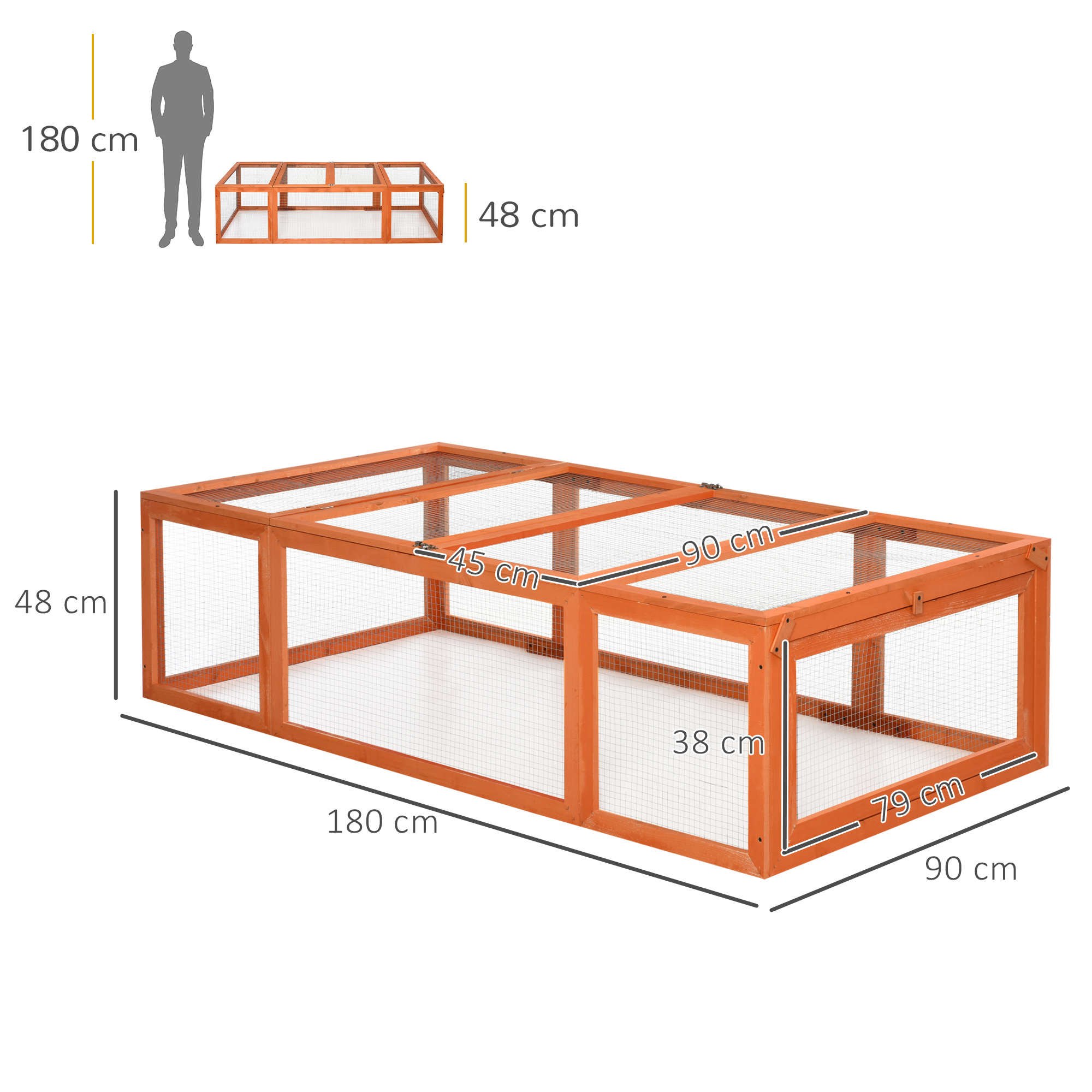 Freilaufgehege für Kleintiere Aufklappbares Dach Tannenholz Orange