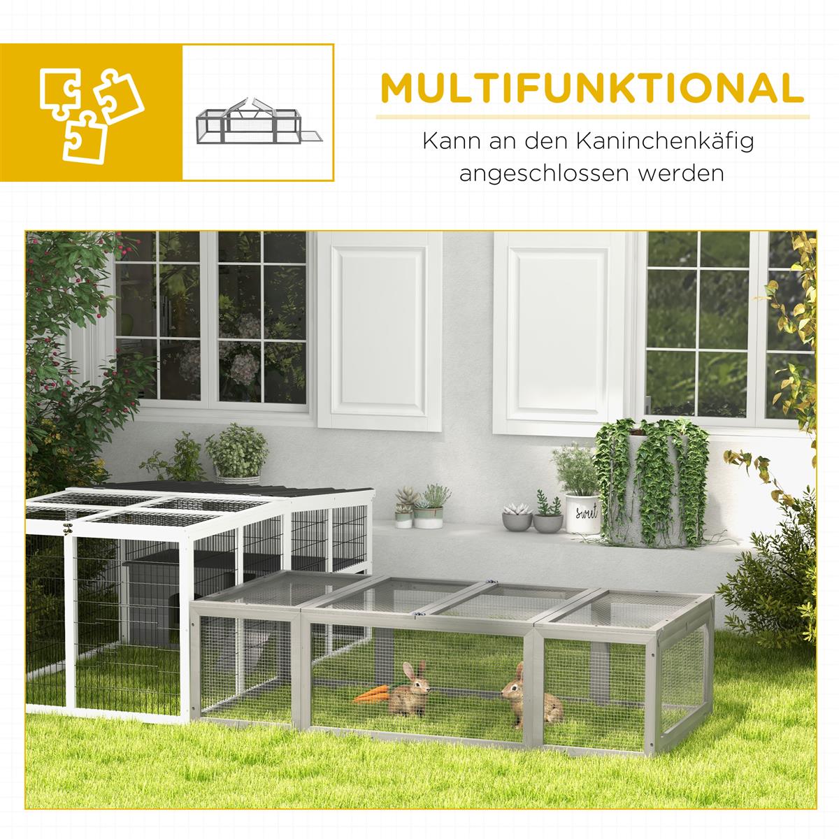 Freilaufgehege für Kleintiere Aufklappbares Dach Tannenholz Grau