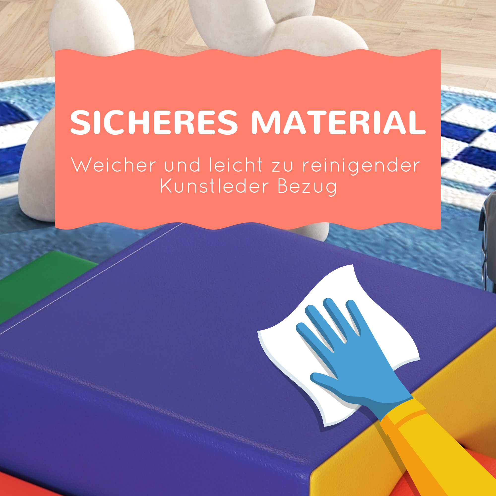 4er Softbaustein-Set zum Klettern und Rutschen, Kunstlederbezug, für Kinder im Alter von 1-3 Jahren, Mehrfarbig