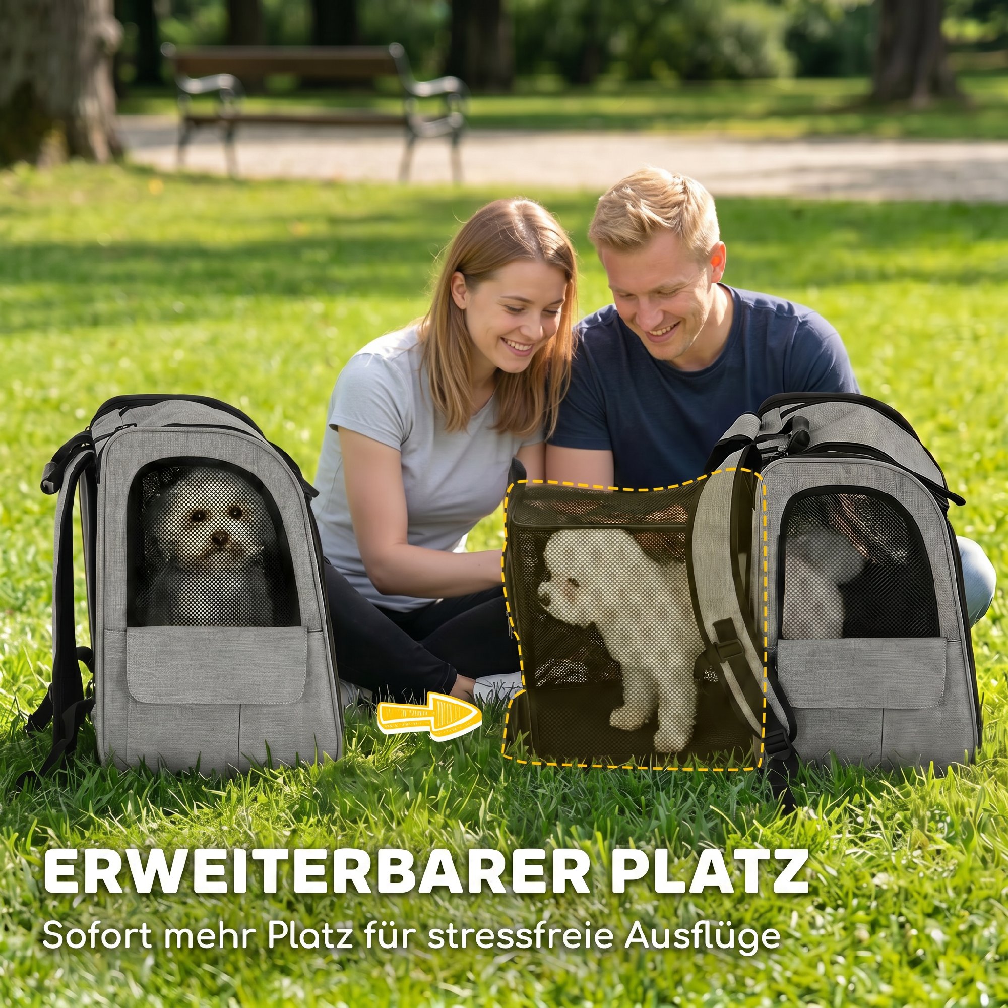 Hundebox erweiterbar Transportbox Hund mit 5 Taschen reflektierendem Streifen für Hunde bis 10 kg 33,5x28x42cm Hellgrau