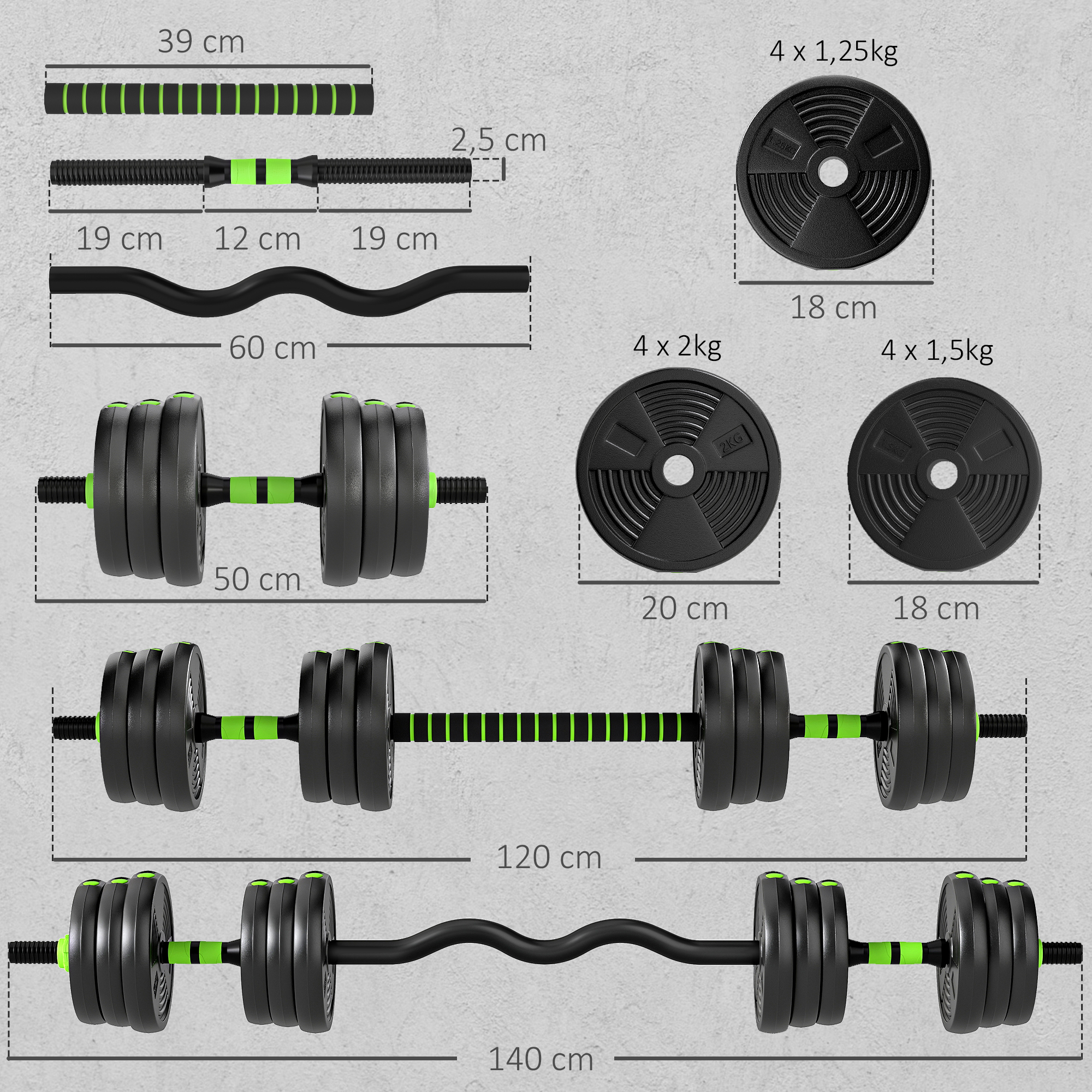 Hantelset verstellbar 20 KG Kurzhantel Set Kurzhanteln Langhanteln Hanteln Set für Krafttraining