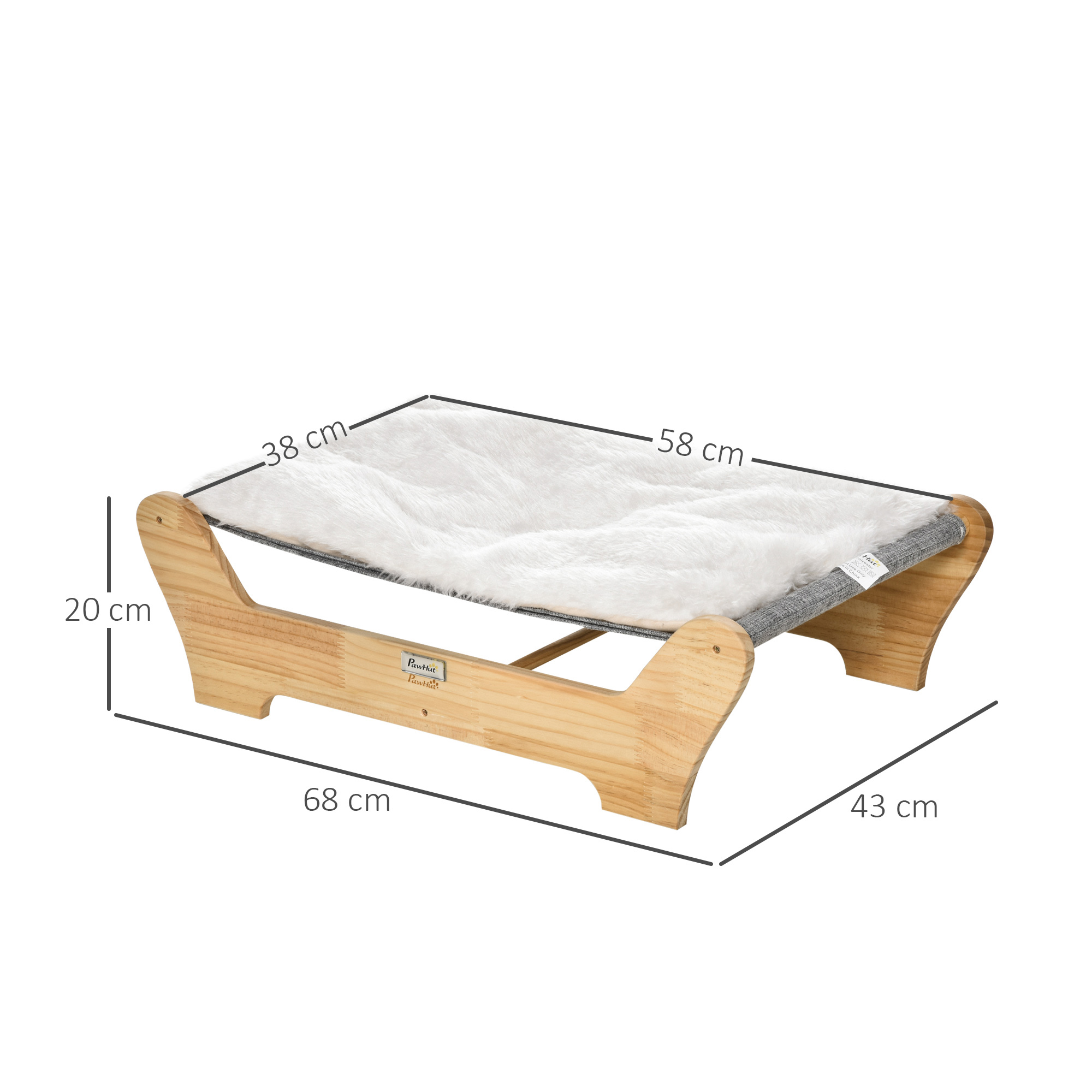 Katzenbett mit Gestell Hängematte für Katzen erhöhtes Katzennest mit weichem Kissen Kiefernholz Natur 68 x 43 x 20 cm