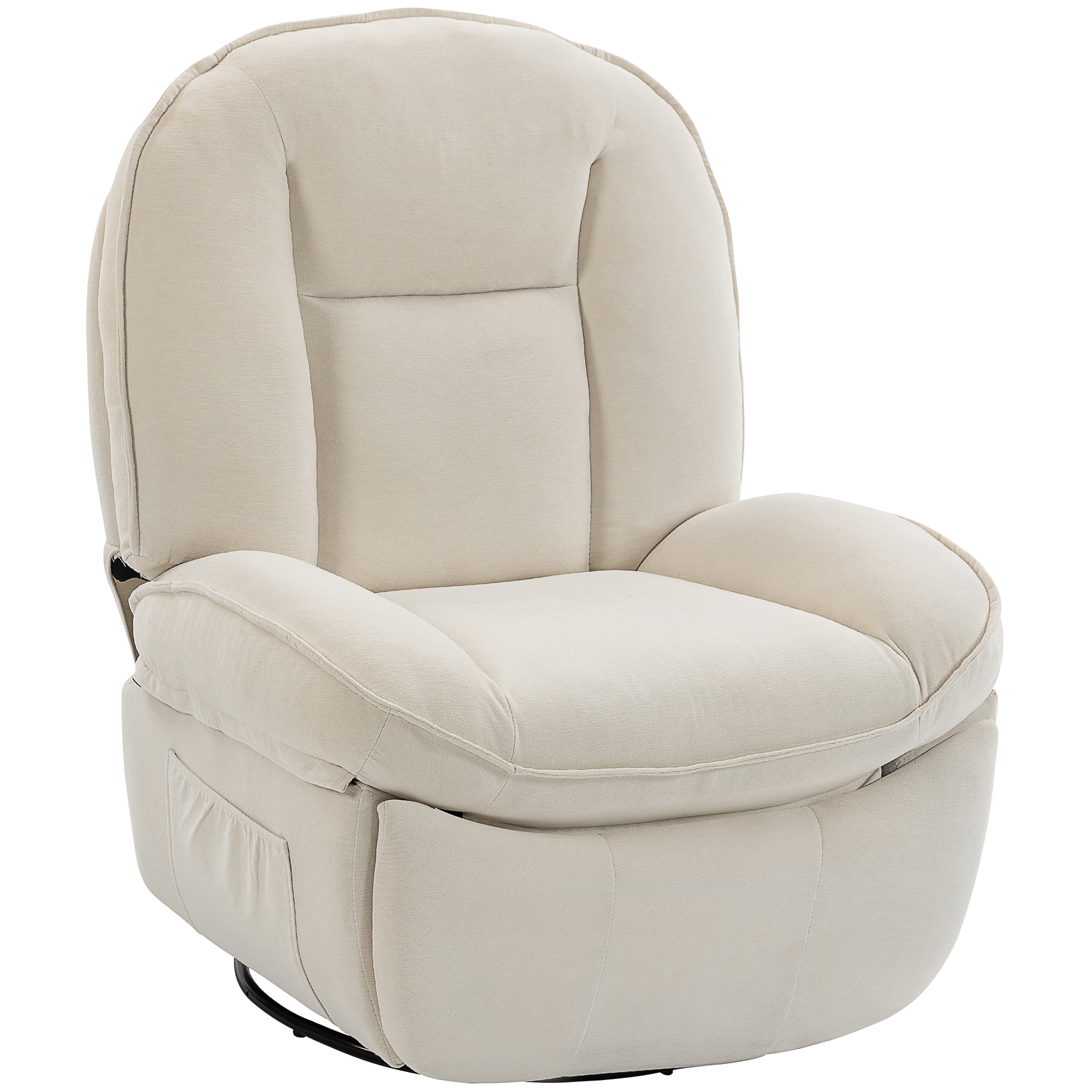 Relaxsessel, Drehbarer Schaukel- und Liegestuhl mit Tiefer Sitzfläche, Dickem Rückenpolster, Einfacher Montage, Creme