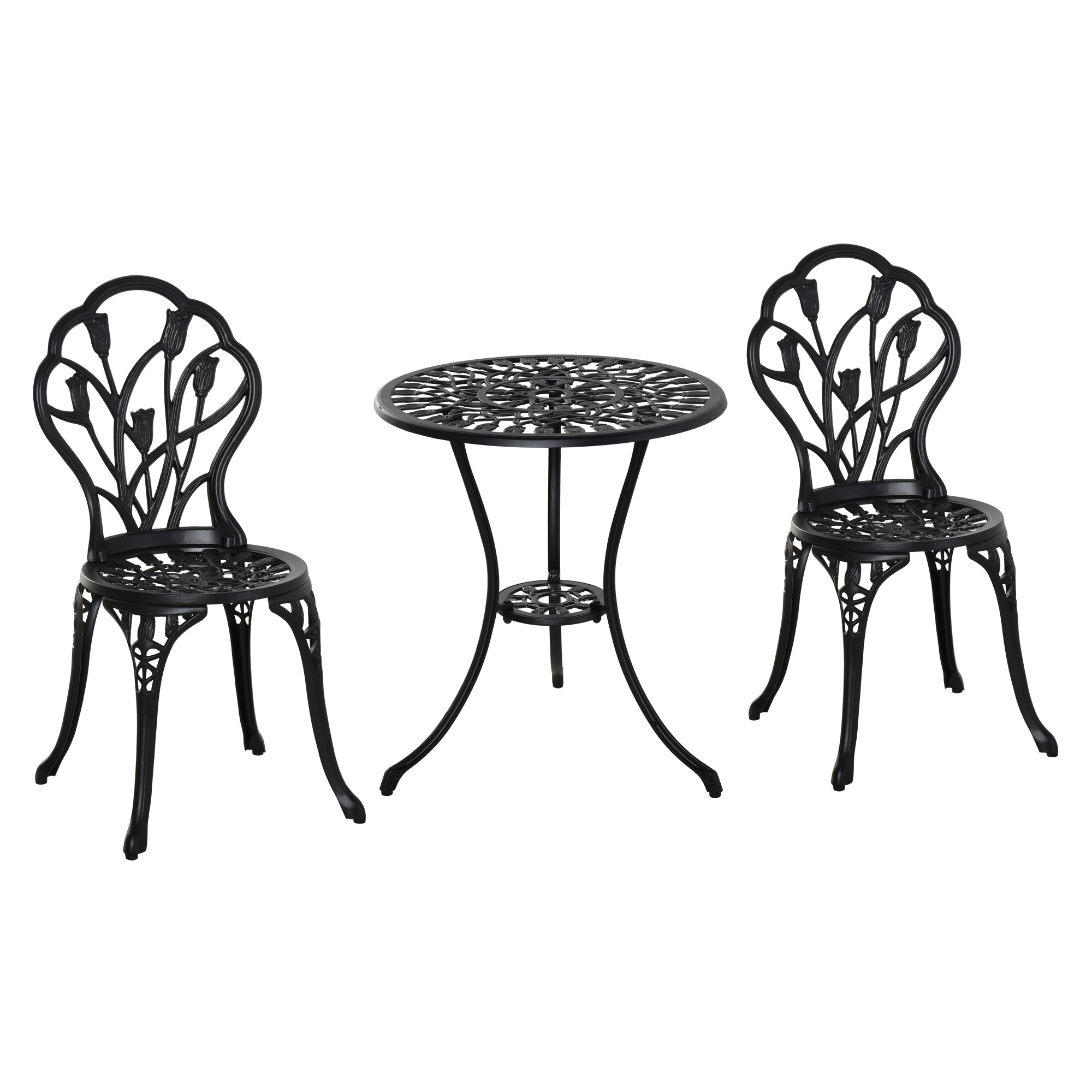 Bistroset wetterfest für 2 Personen 1 Tisch+2 Stühle mit Schirmloch für mehrere Orte Aluminium Schwarz