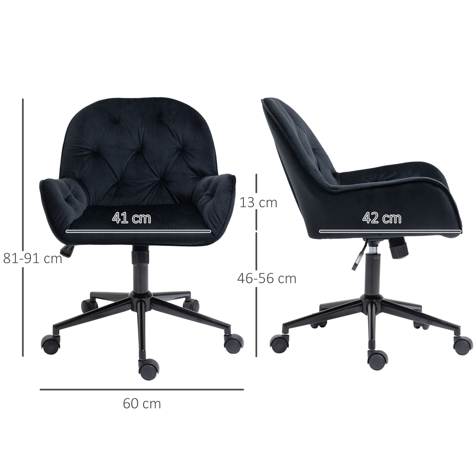 Bürostuhl Drehstuhl Bürosessel höhenverstellbarer Chefsessel Stuhl Schreibtischstuhl Sessel Büro samtartiges Polyester Schwarz 60 x 61 x 81-91 cm