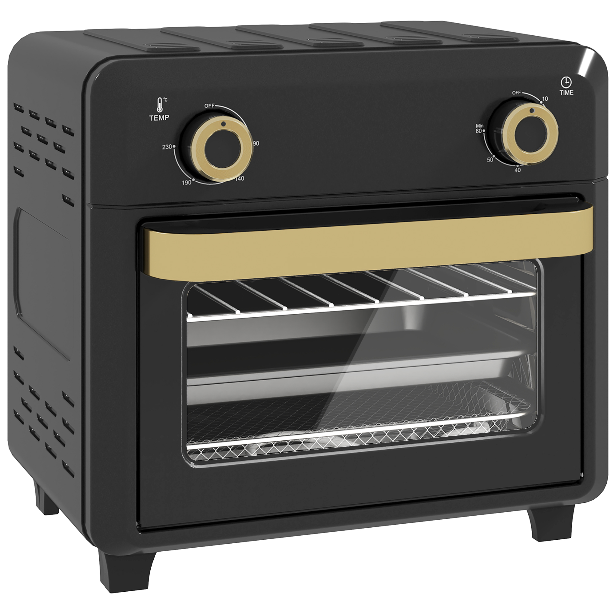 Minibackofen mit Umluft, Heißluftfritteuse, Timer, Innenbeleuchtung, 10L, Schwarz