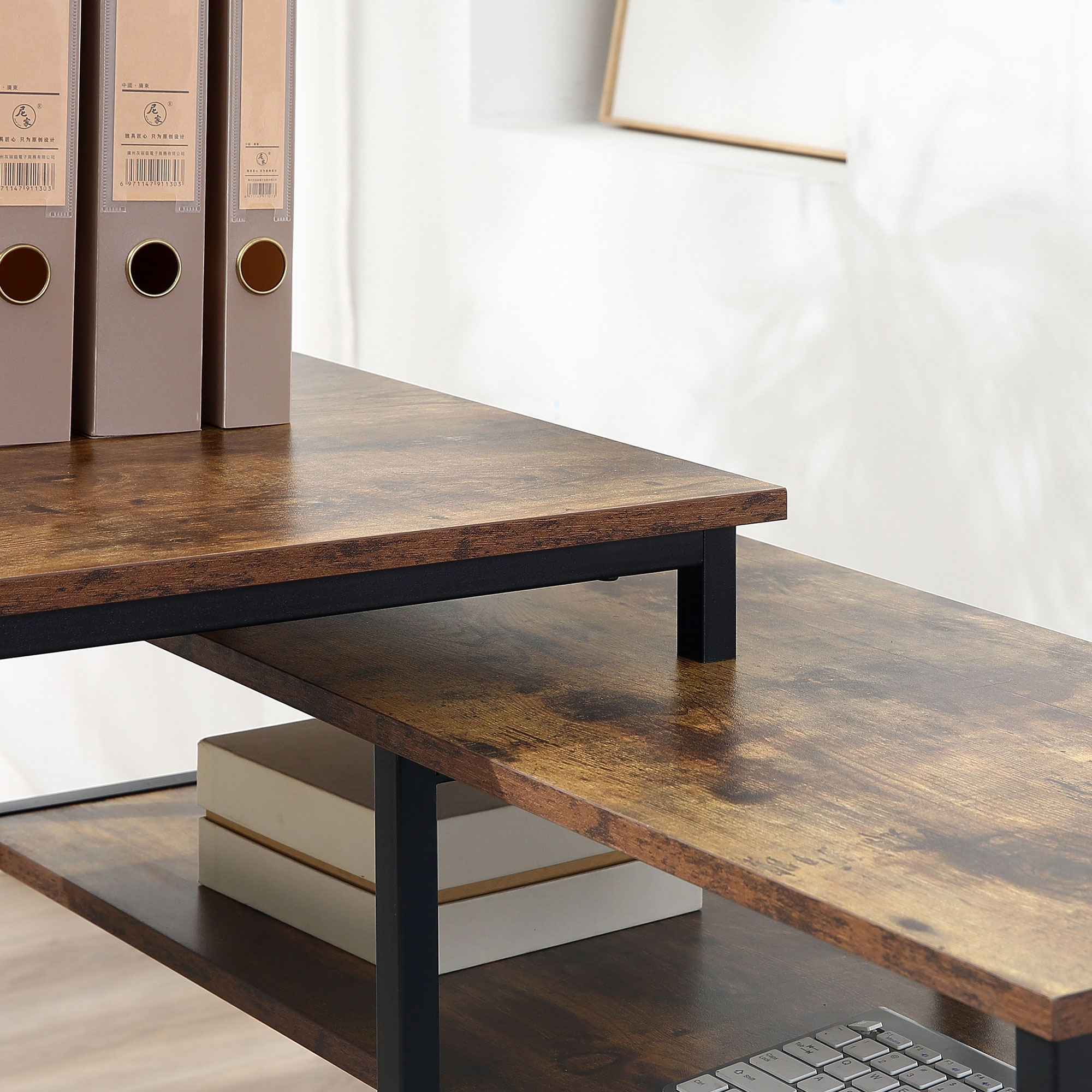 Eckschreibtisch Winkelschreibtisch PC-Tisch Computertisch Bürotisch Regal Schublade L-Form Spanplatte Metall Rustikales Braun 135 x 90 x 79 cm