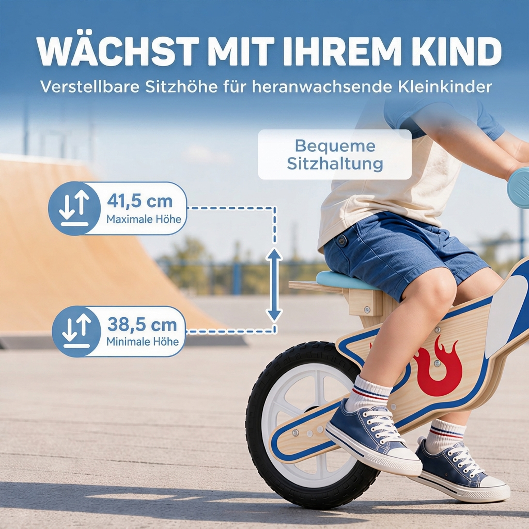 Kinder Laufrad 3-5 Jahre Baby bis 50 kg Holz Lauflernrad mit EVA-Rädern Höhenverstellbarer Sitz Naturholz