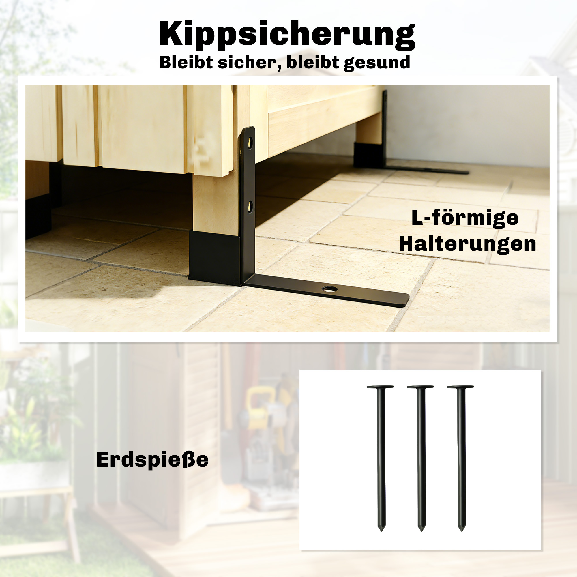 Gartenschrank Holz extra hohe Geräteschuppen mit verstellbar Ablage magnetisch Tür galvanisiert Dach Belüftung