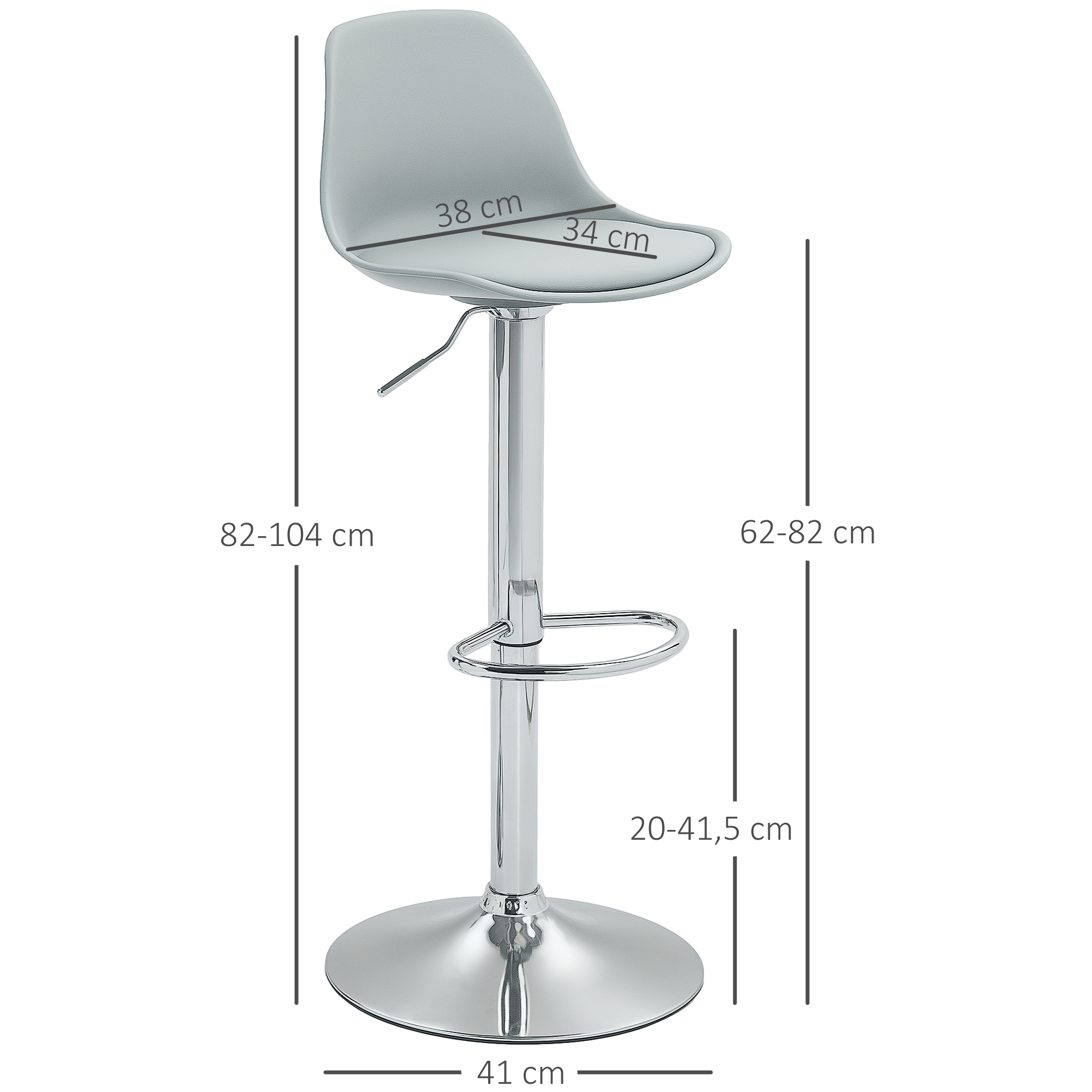 2er-Set Barhocker, Barstühle, Drehstühle mit Lehne, höhenverstellbar, bis 120 kg belastbar, 42 x 38 x 82-104 cm, Grau