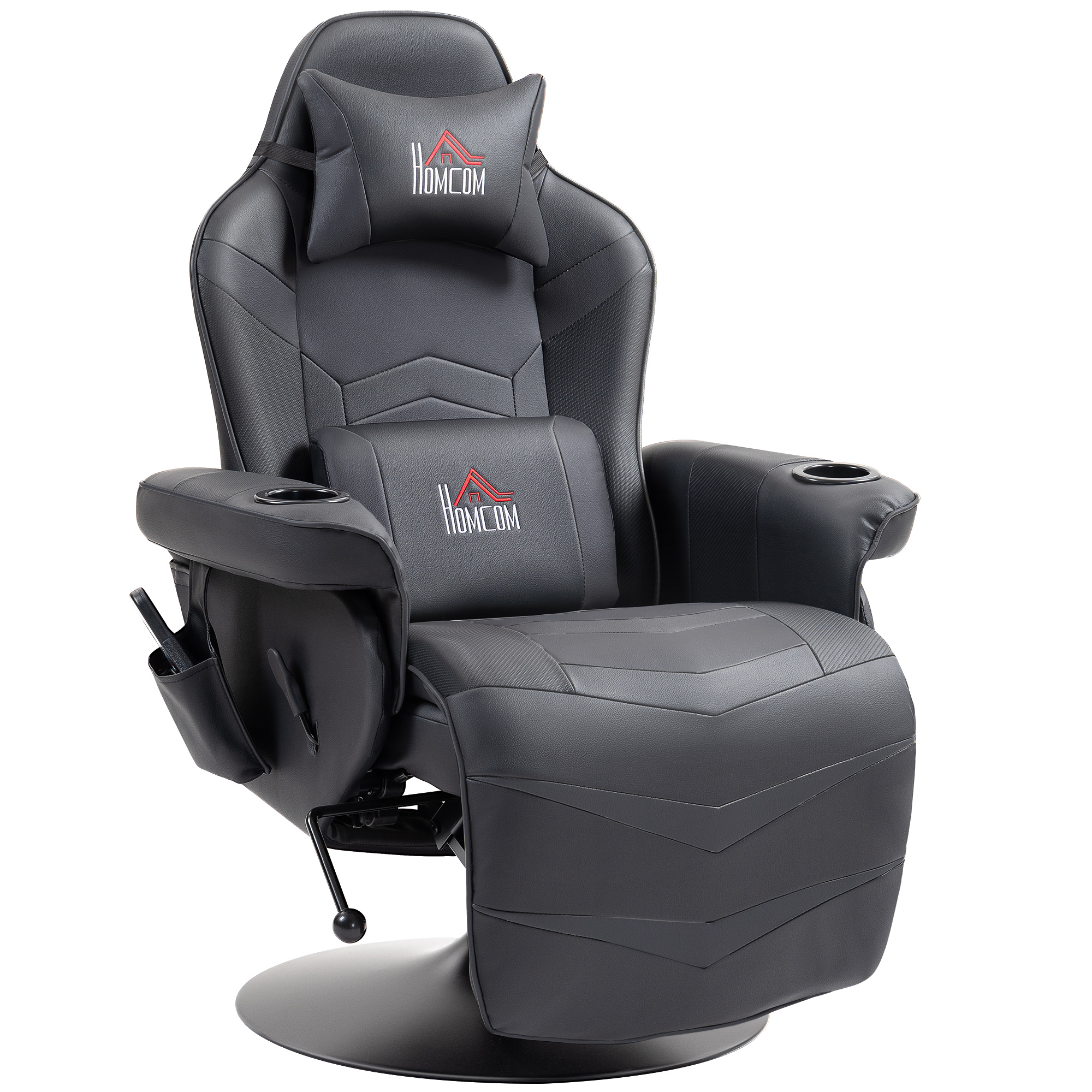 Gamingsessel, Massagefunktion, neigbare Lehne, Fußstütze, bis 120 kg, Stahlrahmen, Kunstleder, Schwarz