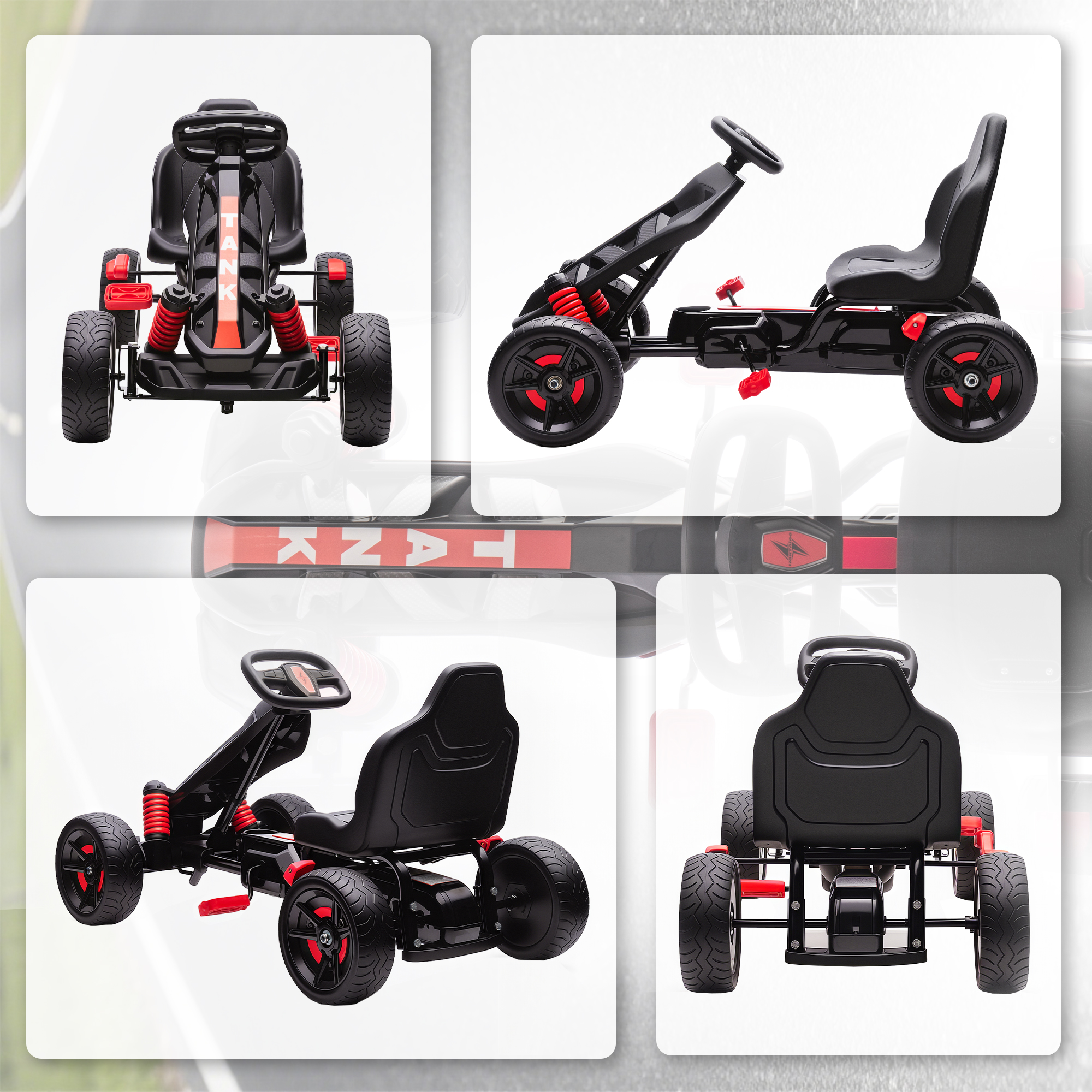 Gokart mit Pedalen, Tretauto für Kinder mit Bremse, rutschfeste Räder, Metallrahmen, 3-6 Jahre, Rot
