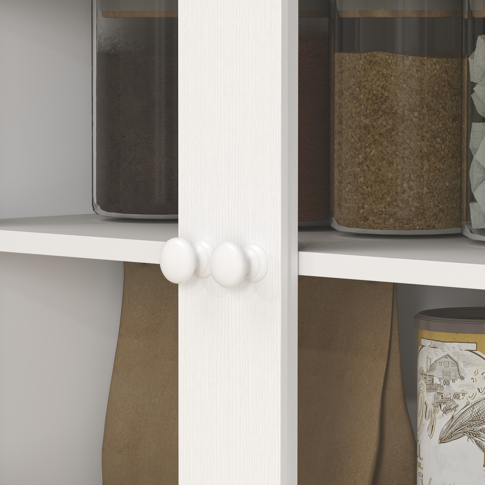 Küchenschrank im Landhausstil, 1 Vitrine, 1 offenes Regal, 1 Schublade, 2 Schränke, Natur + Weiß