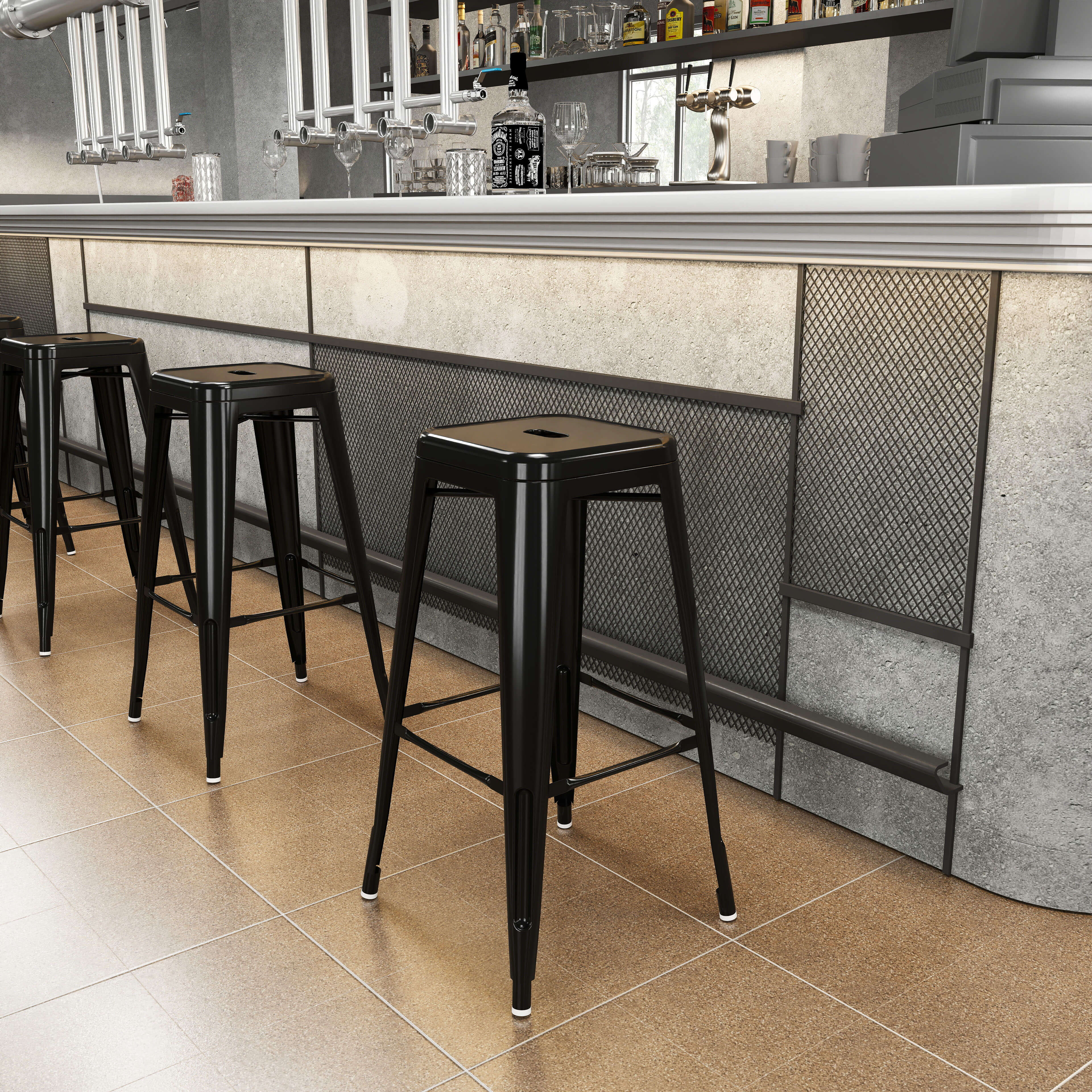 4er-Set Barhocker aus Metall, für drinnen und draußen, stapelbares Design, Schwarz