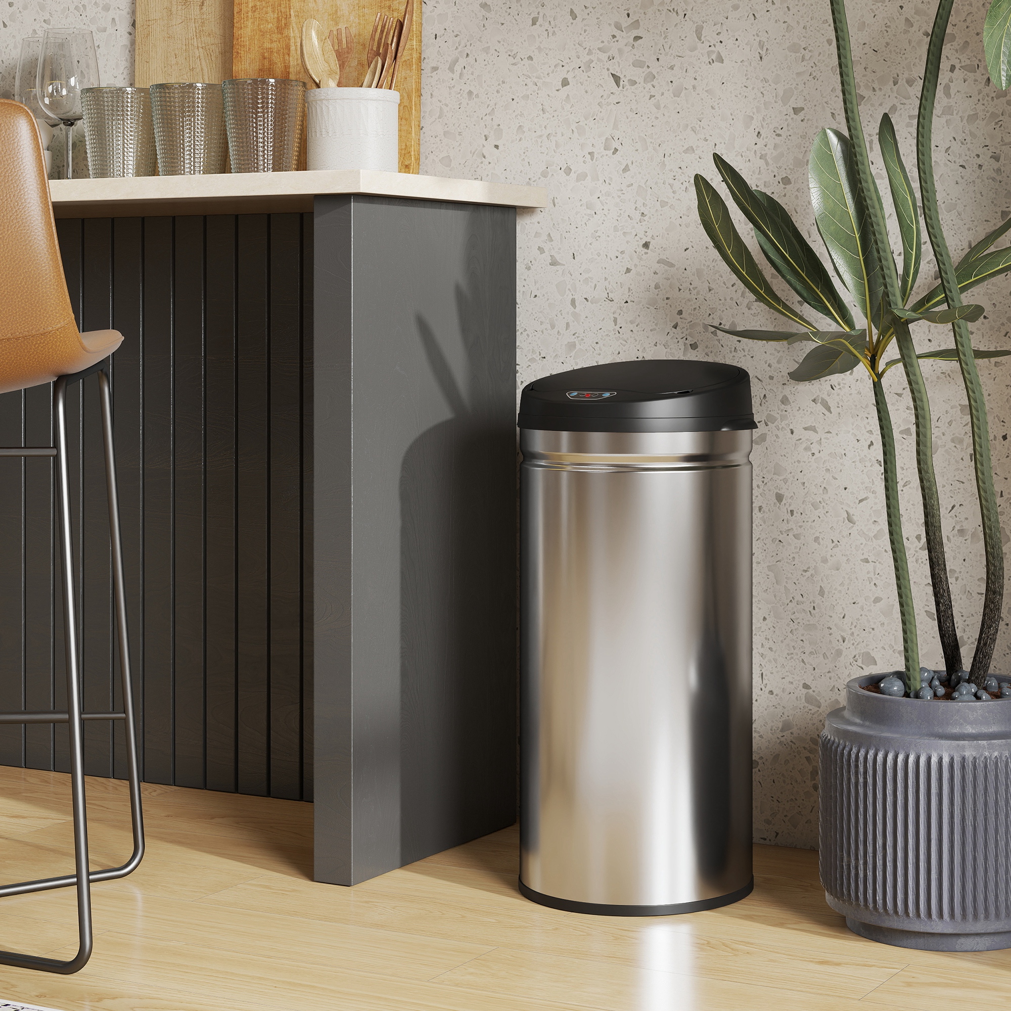 42 Liter Sensor-Mülleimer mit Soft-Close-Funktion, berührungsfreier Abfalleimer aus Edelstahl für hygienische Küchen