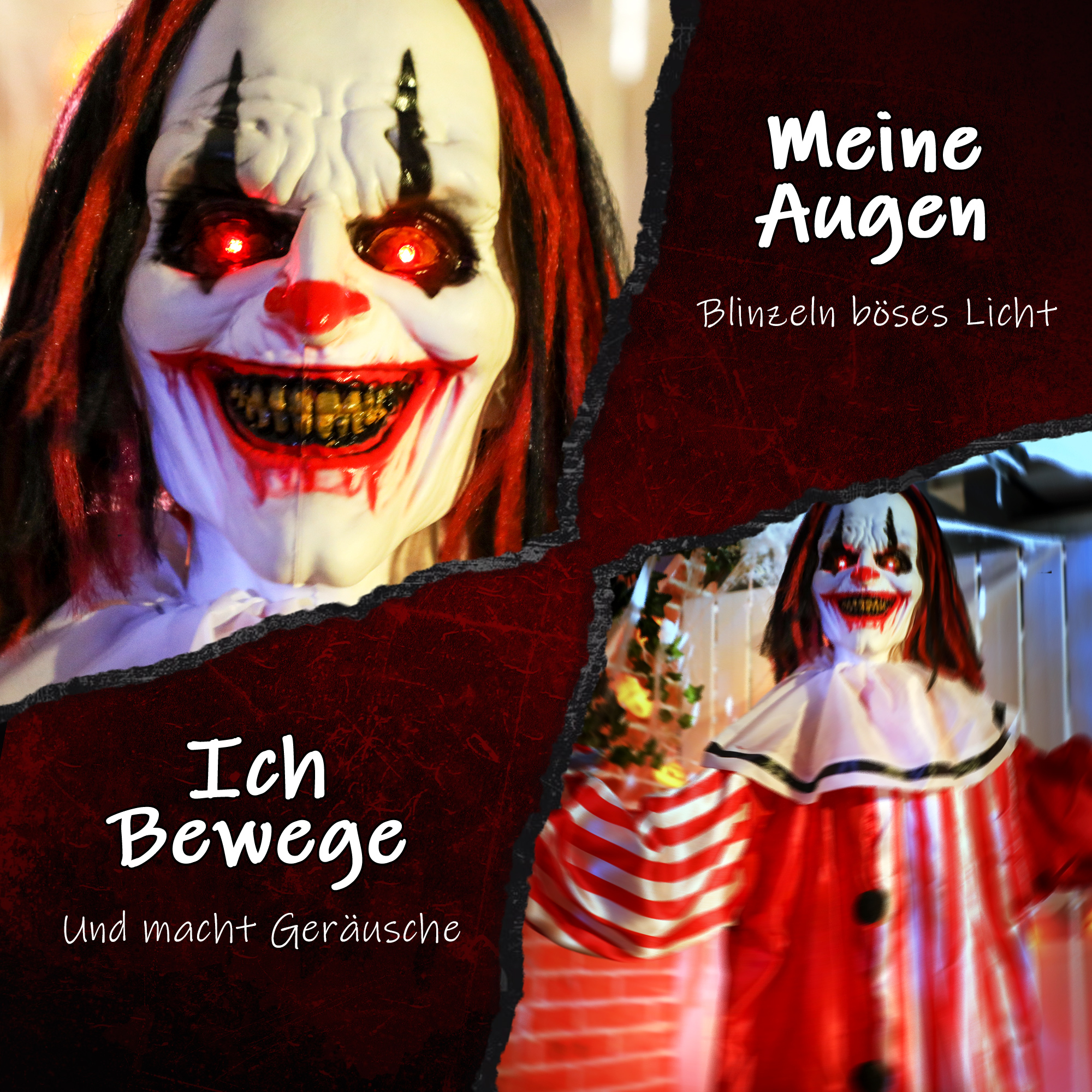 165 cm Halloween Dekoration Halloween Clown mit LED-Lichter, Soundfunktion Körper-Effekt