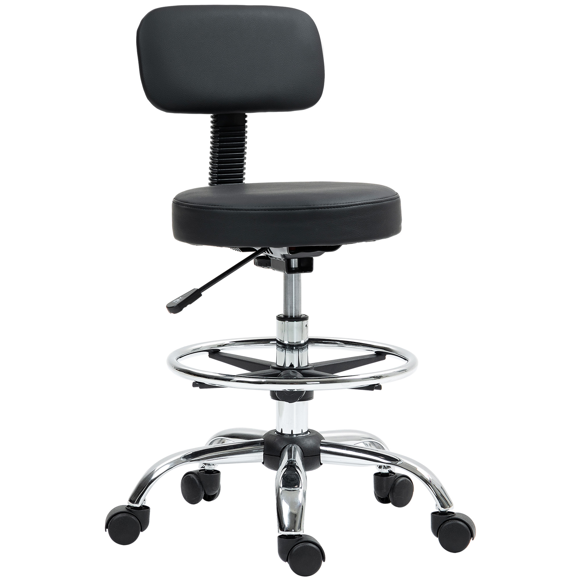 Bürostuhl, Kompakter Drehstuhl, höhenverstellbar, mit Fußstütze, 360° drehbar, Kunstleder, Metall, Schwarz