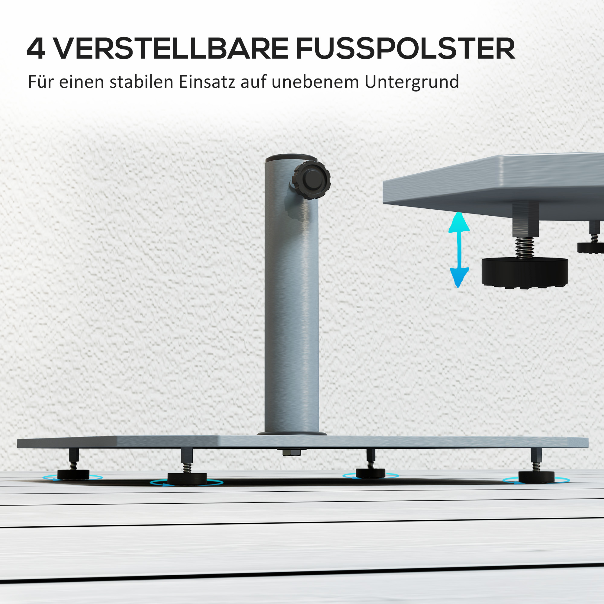 Sonnenschirmständer aus Metall 18,5 kg Schirmständer, Quadratisch Schirmhalter für Sonnenschirm 32/38/48mm