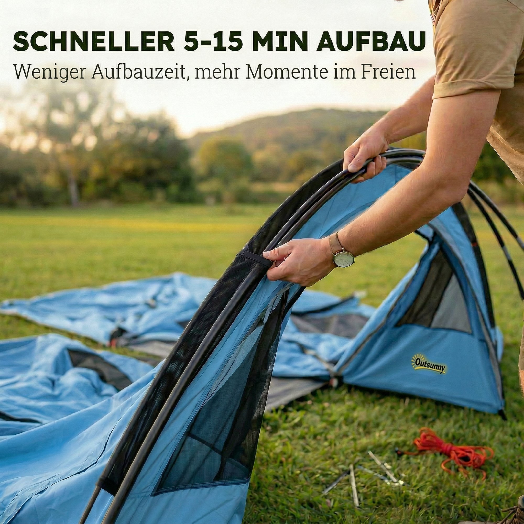 Tunnelzelt 4 Personen Familienzelt mit Schlafkabine Vorzelt abnehmbare Trennwand Fenstern Bodenplane Stehhöhe