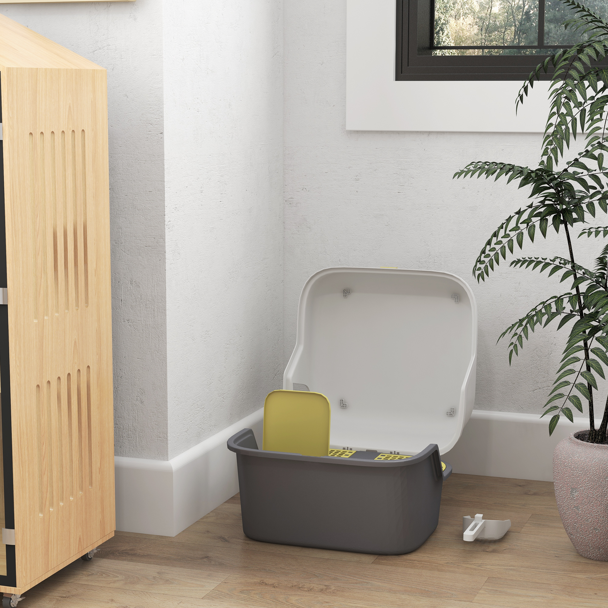 Katzentoilette, Katzenklo mit Deckel und Schaufel, leicht zu reinigen, verschließbar, Weiß