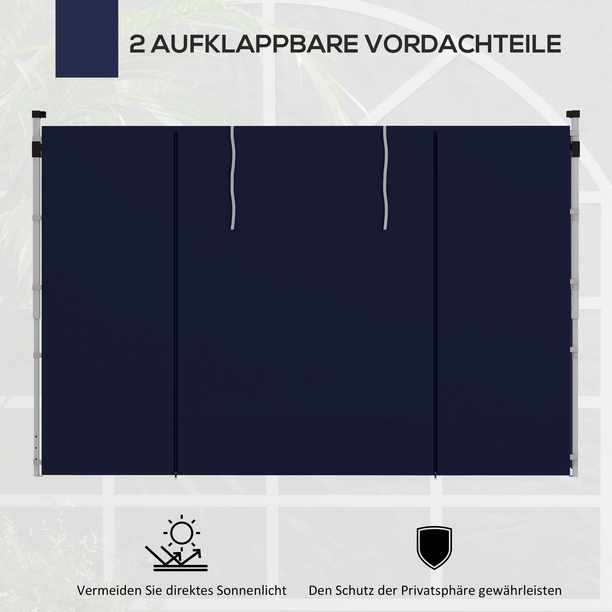 Pavillon-Vorhänge, 2er-Set, für 3x6m oder 3x3m Gartenpavillons, mit Fenstern und Türen, Blau
