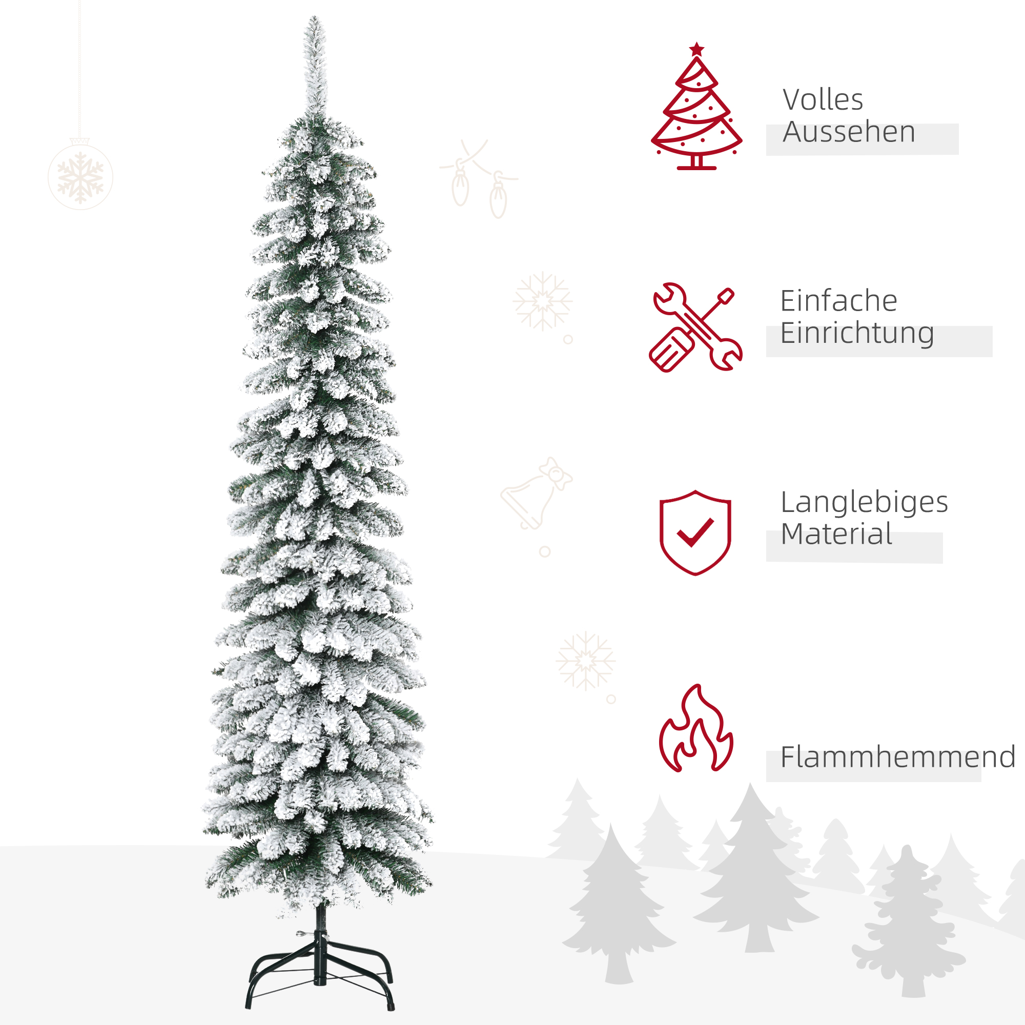 Weihnachtsbaum, schneebedeckt, schmales Design, feuerfest, 180 cm, Grün/Weiß