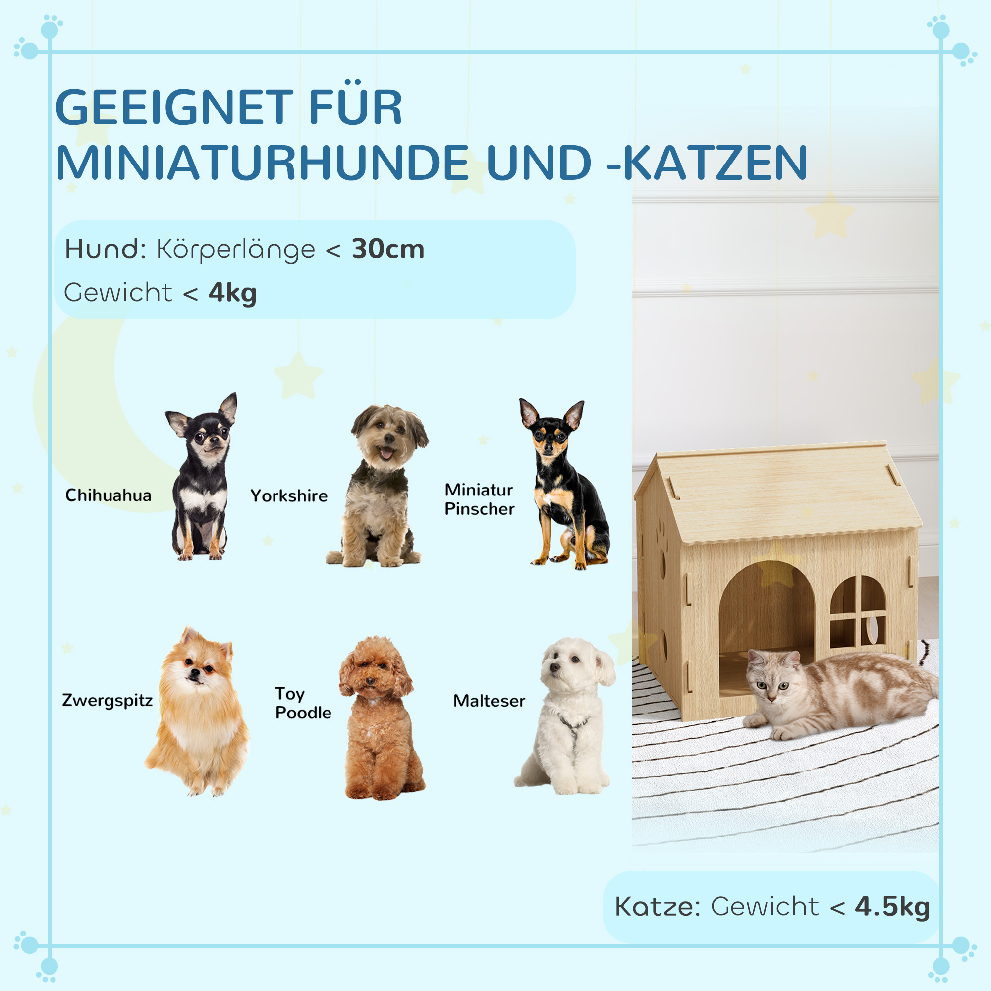 Hundehütte/Katzenhaus für Indoor, niedliches Design, 50 x 41 x 51 cm