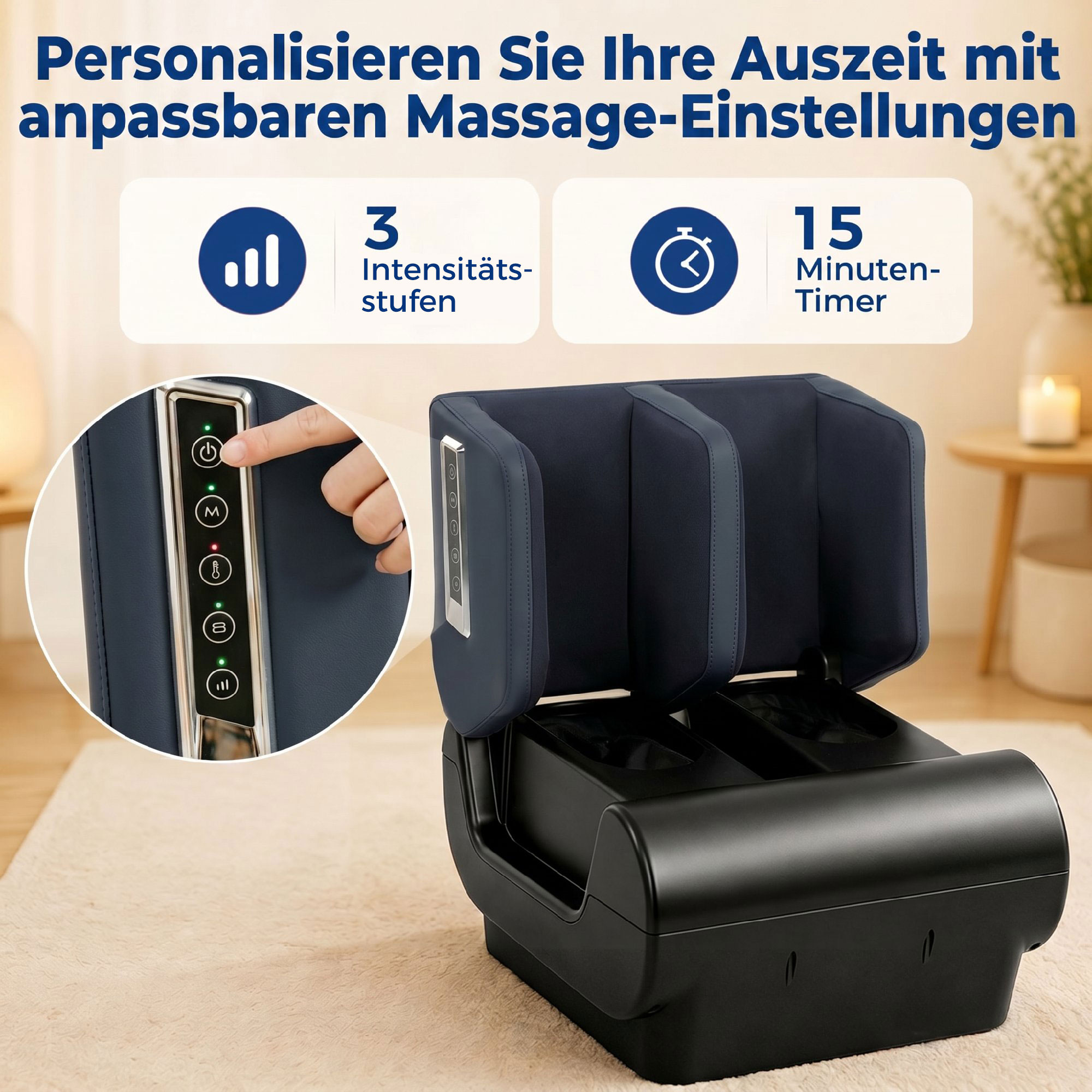 2-in-1 Beinmassagegerät mit Wärme, Luftkompression, Timer, 3 Modi & Intensitäten, Blau und Schwarz