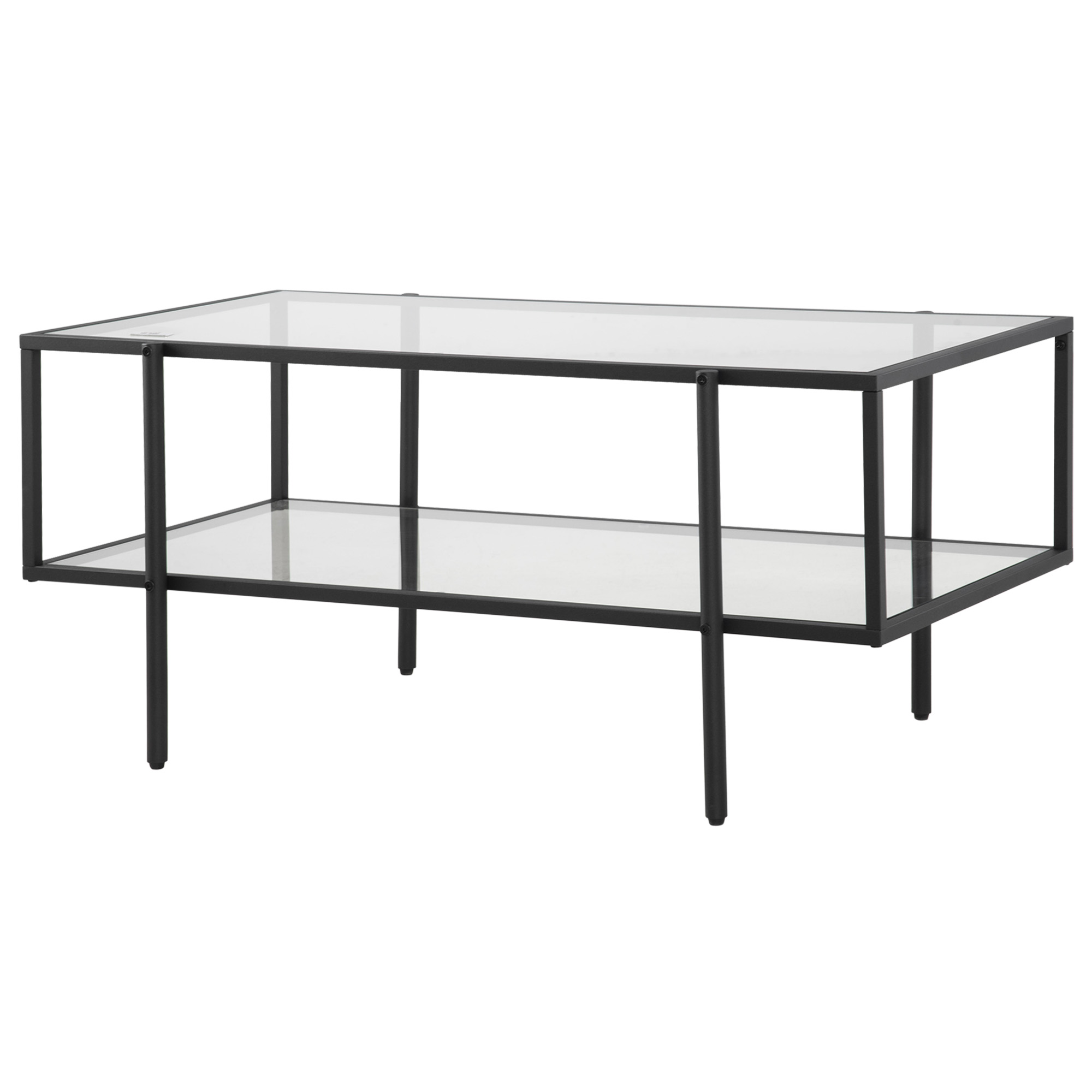 Couchtisch mit Ablage, verstellbare Füße, Stahlrahmen, Glasplatte, 100 x 55 x 45,5 cm, Weiß