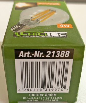 LED Tropfenlampe E14 "Filament T4" / 3000k, 500lm, 230V/4W, warmweiß