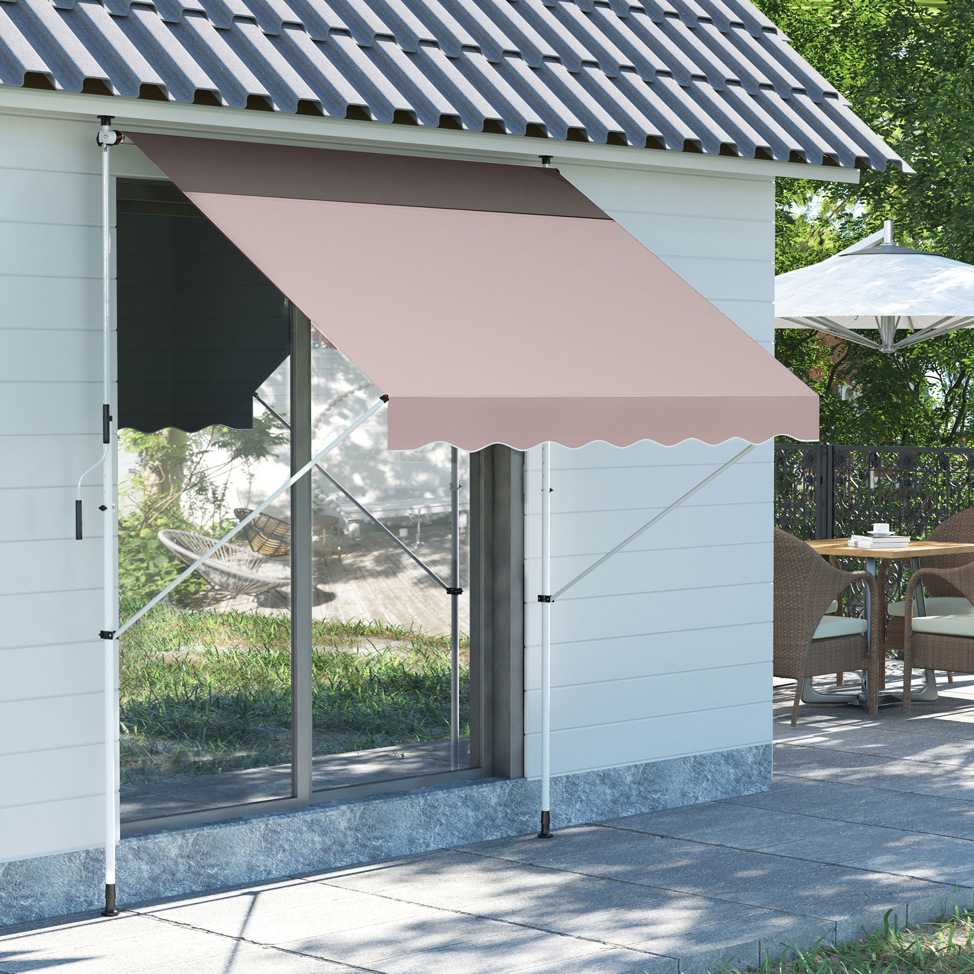 Klemmmarkise mit Handkurbel höhenverstellbar Gelenkarmmarkise schmutzabweisend, witterungsbeständig Balkonmarkise 150cm breit Terrassenmarkise für Terrasse Balkon Veranda Cremeweiß