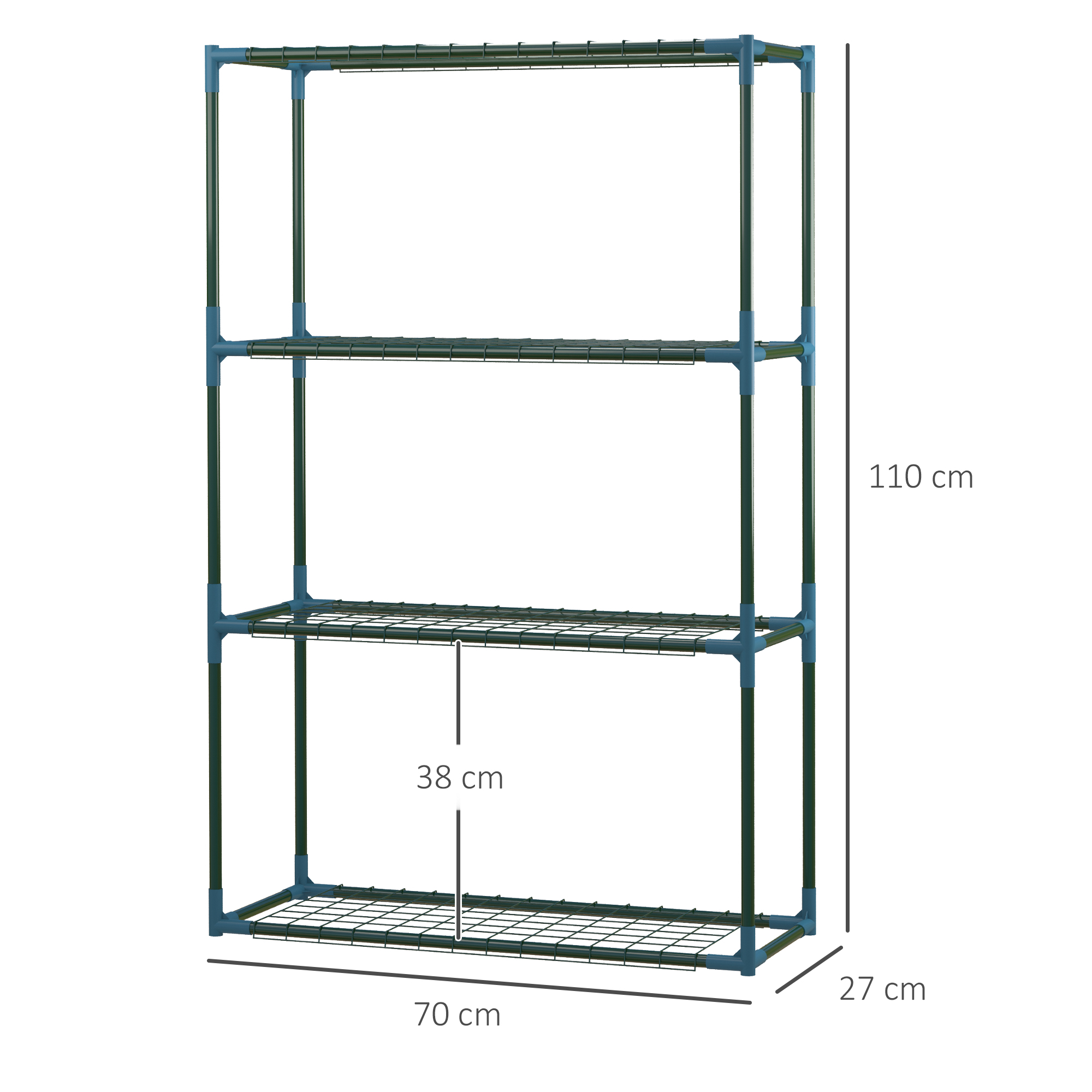 Pflanzenregal, 2-er-Set, je 4 Regalböden, kombiniert oder separat nutzbar, Stahl, grün, 70 x 27 x 110 cm