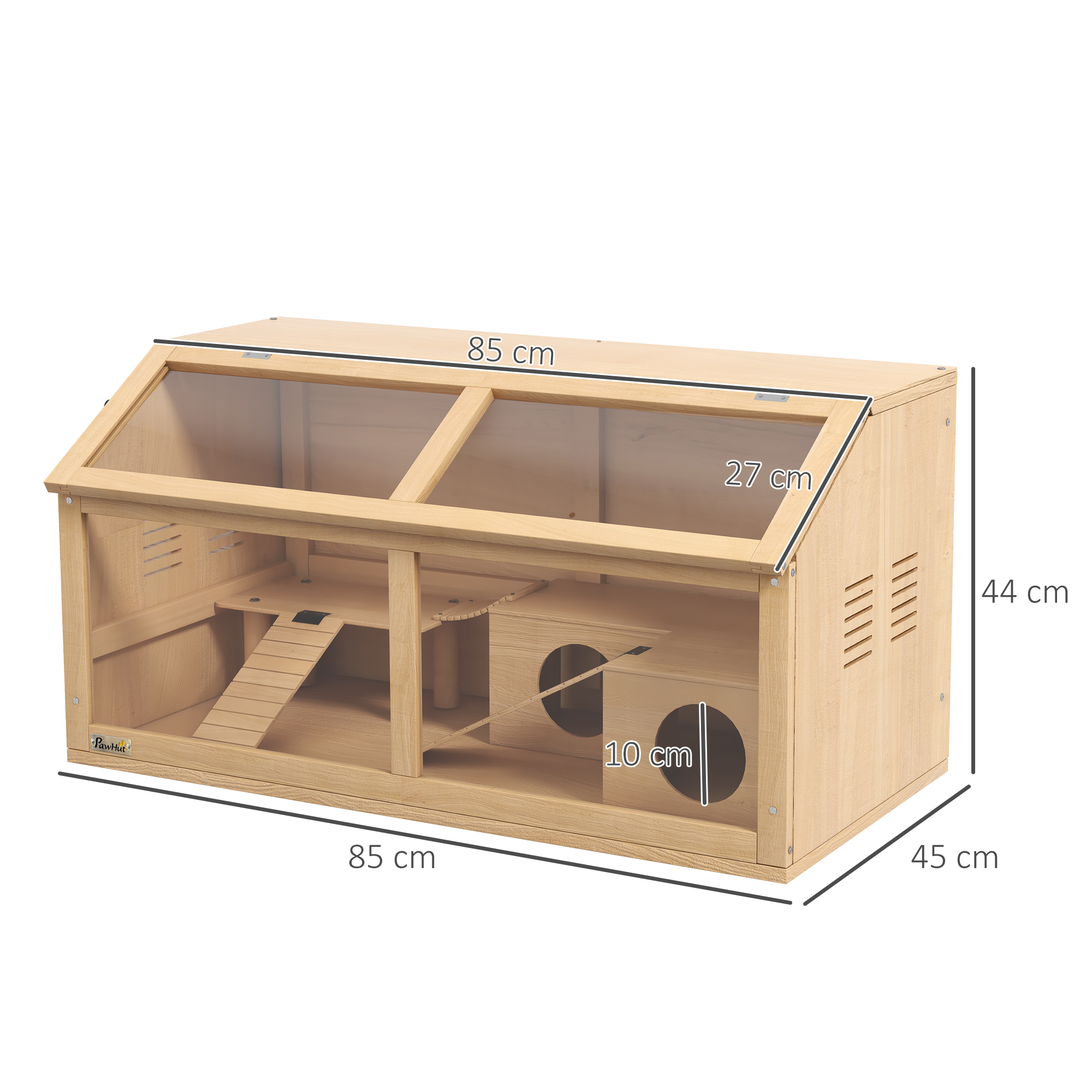 Hamsterkäfig für syrische Hamster und Zwerghamster, mit Plattform, Hängebrücke, Hütte, 85x45x44 cm