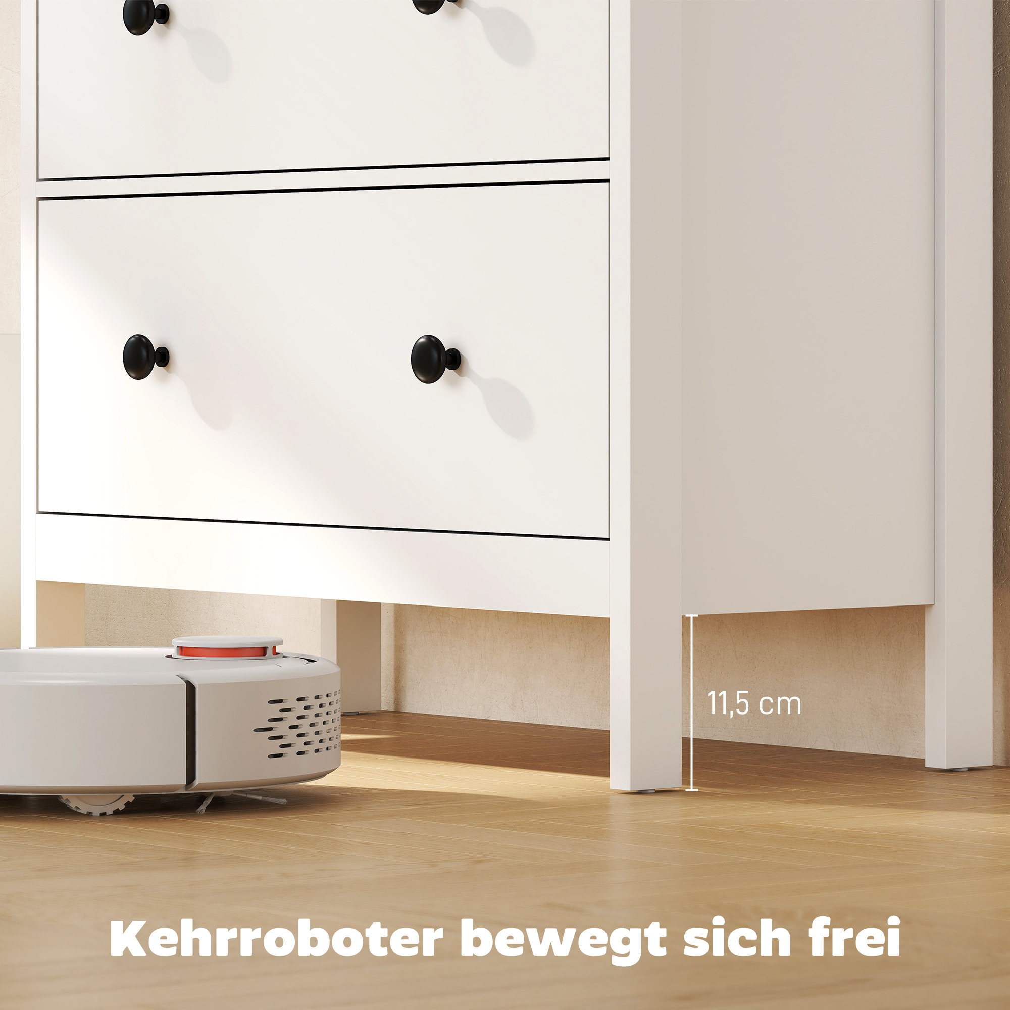 Kommode mit 4 Schubladen, für Kleidung & Bettwäsche, Wohnzimmer, Schlafzimmer, Flur, Spanplatte, Weiß