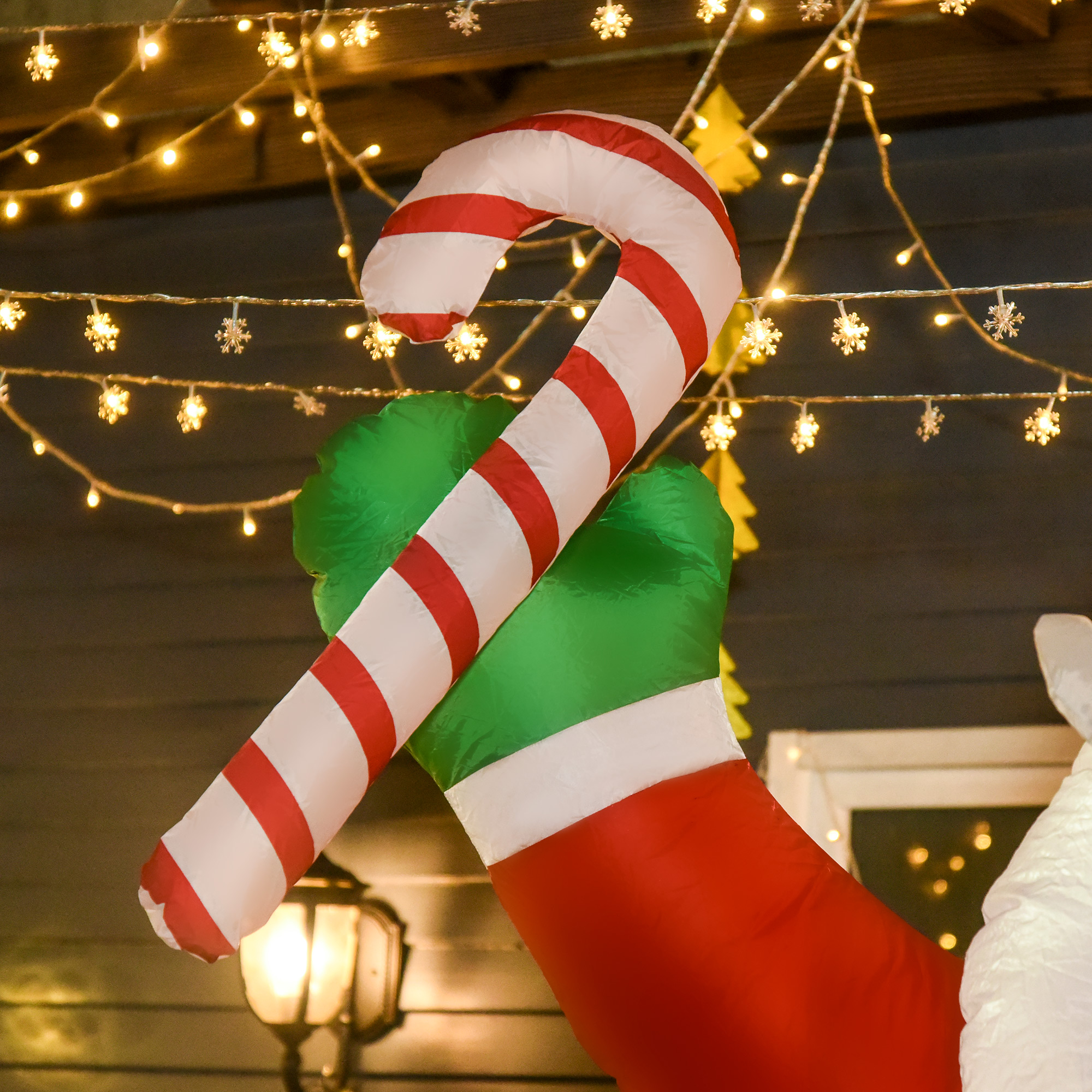 Aufblasbar Weihnachtsdeko, 2,4 m Weihnachtsmann mit LED-Beleuchtung, Zuckerstange für Innen- und Außenbereich